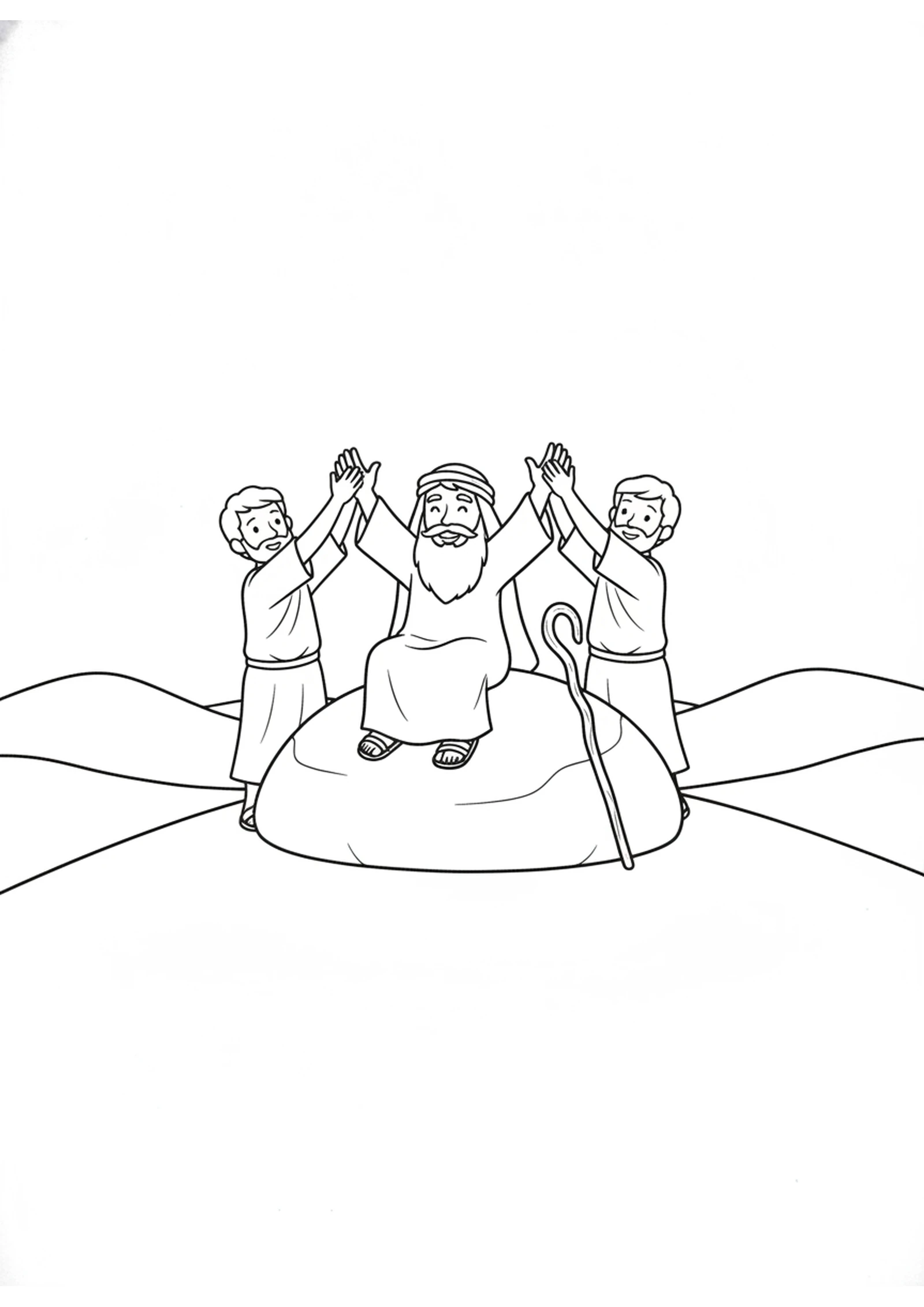 Aaron and Hur Help Moses — printable Bible coloring page from Aaron and Hur Hold Up Moses’ Hands