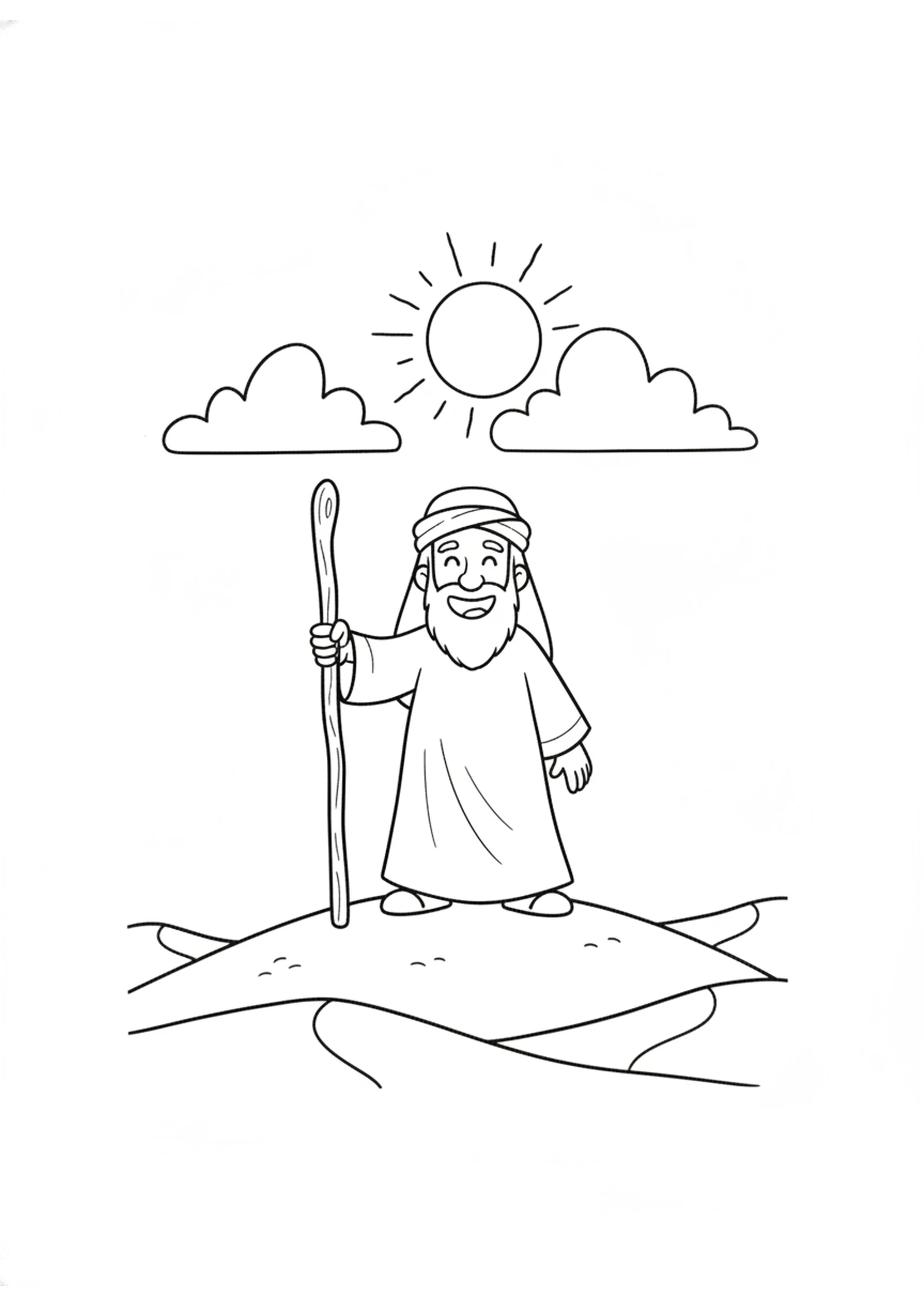 Moses on the Hill — printable Bible coloring page from Aaron and Hur Hold Up Moses’ Hands