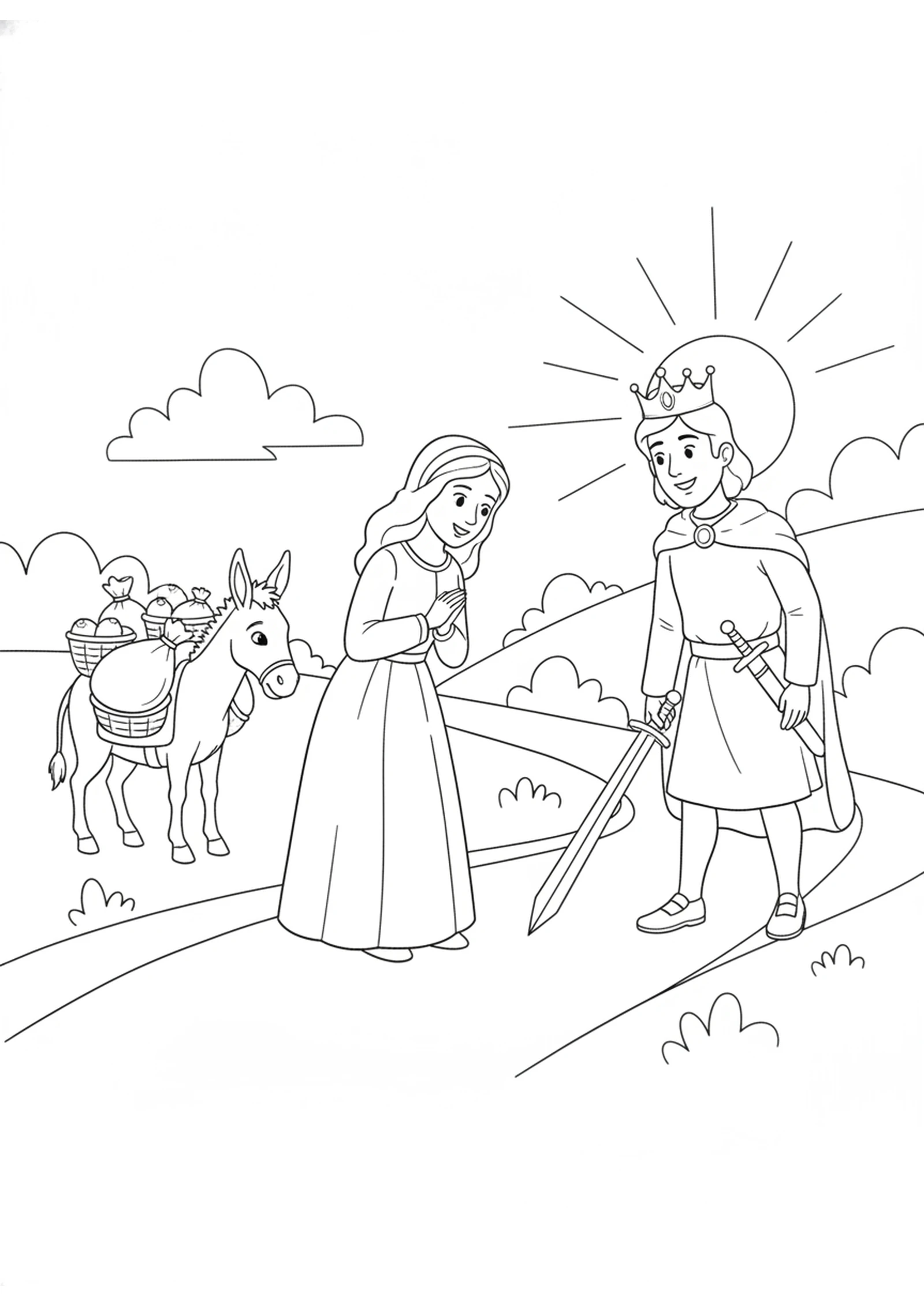 Abigail Meets David — printable Bible coloring page from Abigail’s Wisdom Stops a Battle