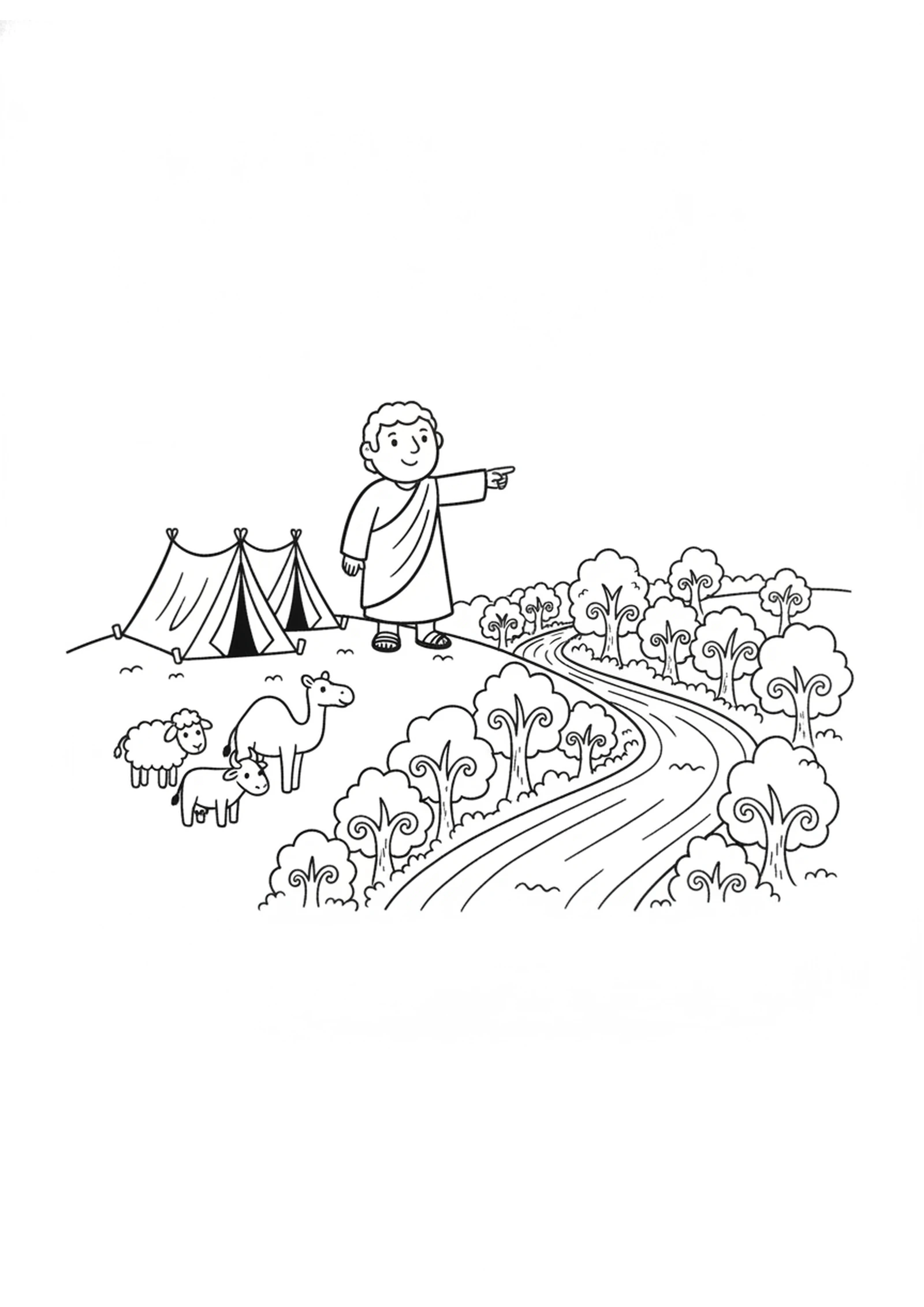 Lot Chooses the Green Valley — printable Bible coloring page from Abram and Lot Part Ways
