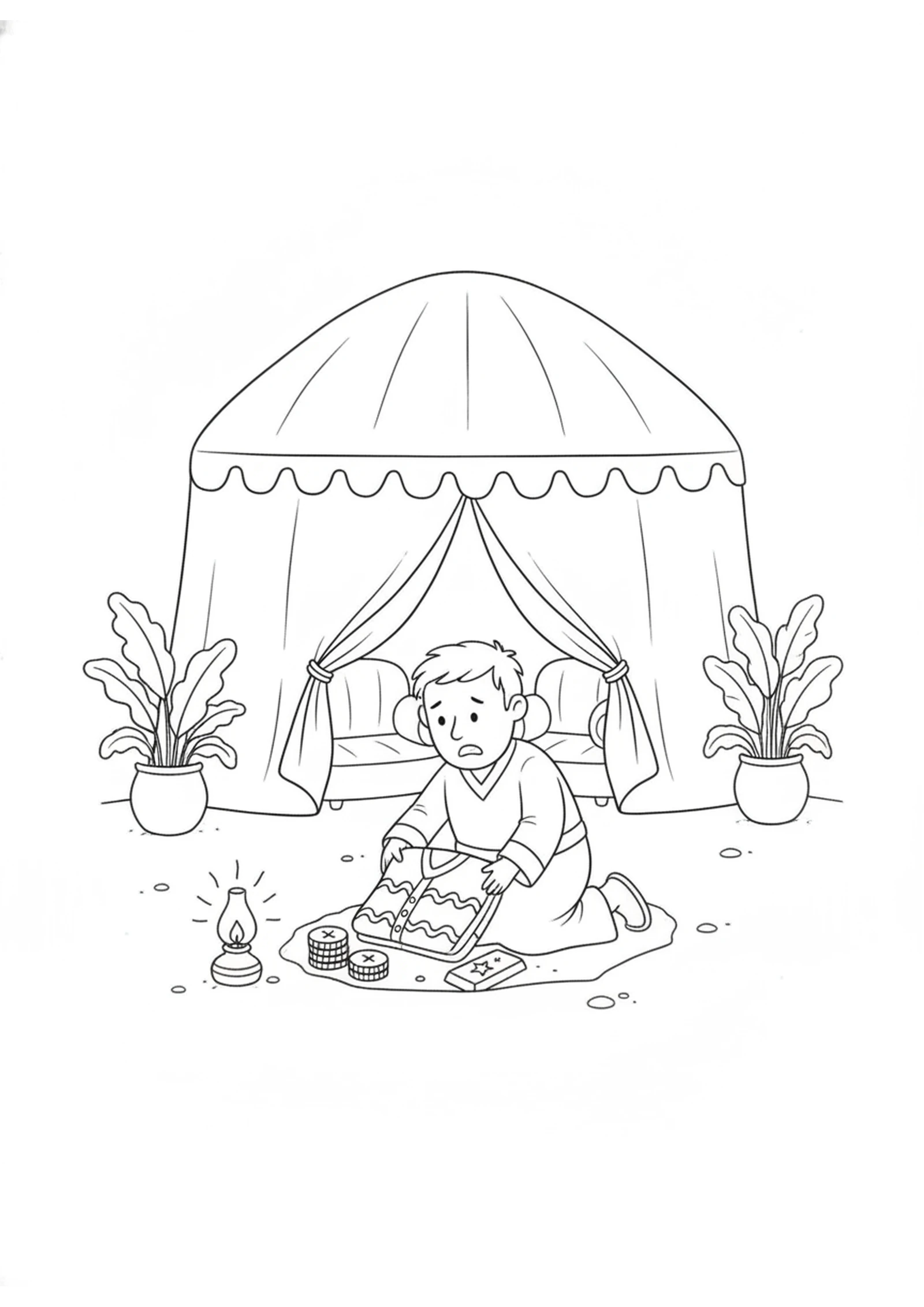 Achan's Hidden Treasure — printable Bible coloring page from Achan’s Hidden Sin — and Victory at Ai