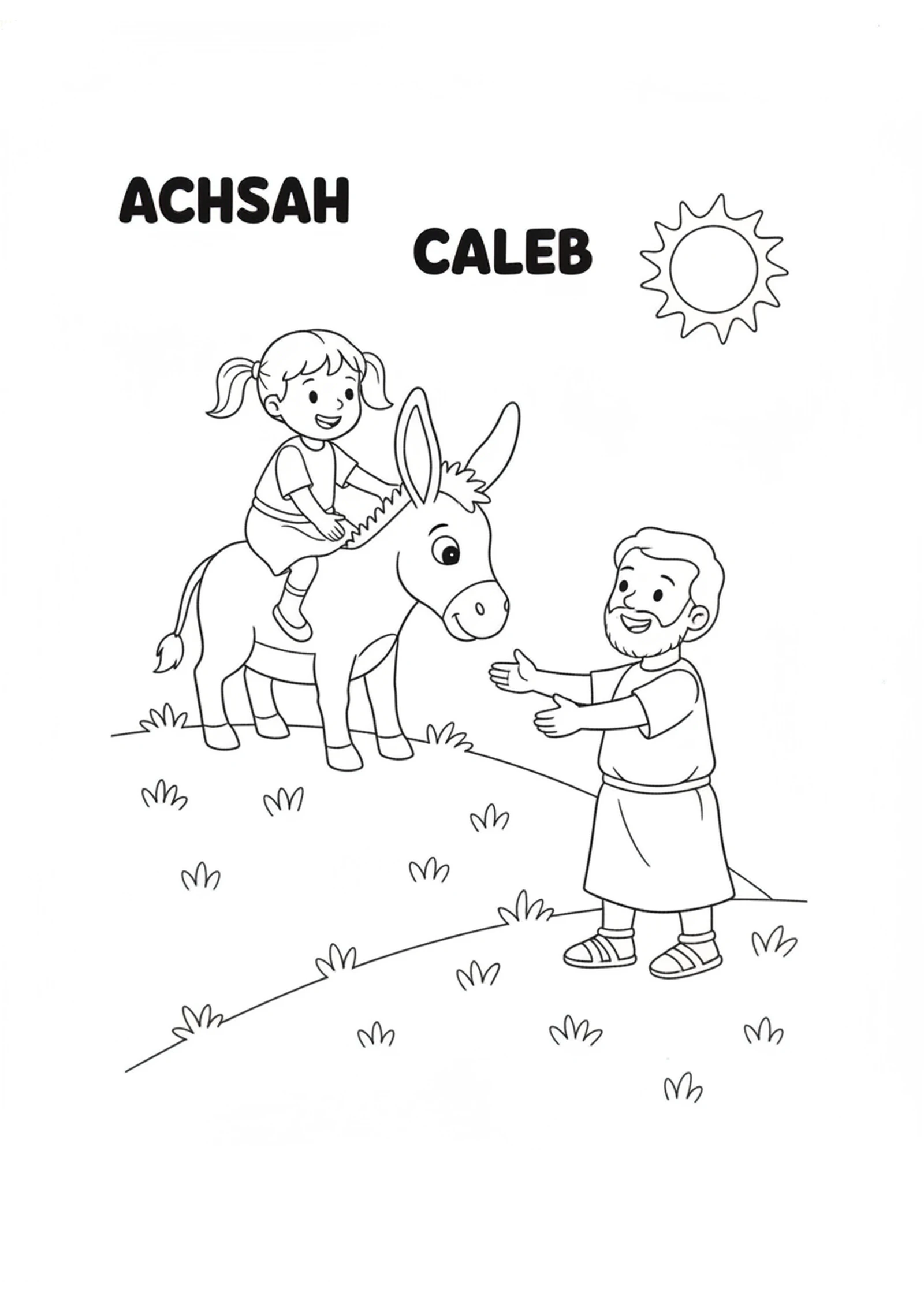 Achsah Rides to Her Father — printable Bible coloring page from Achsah Asks for the Springs