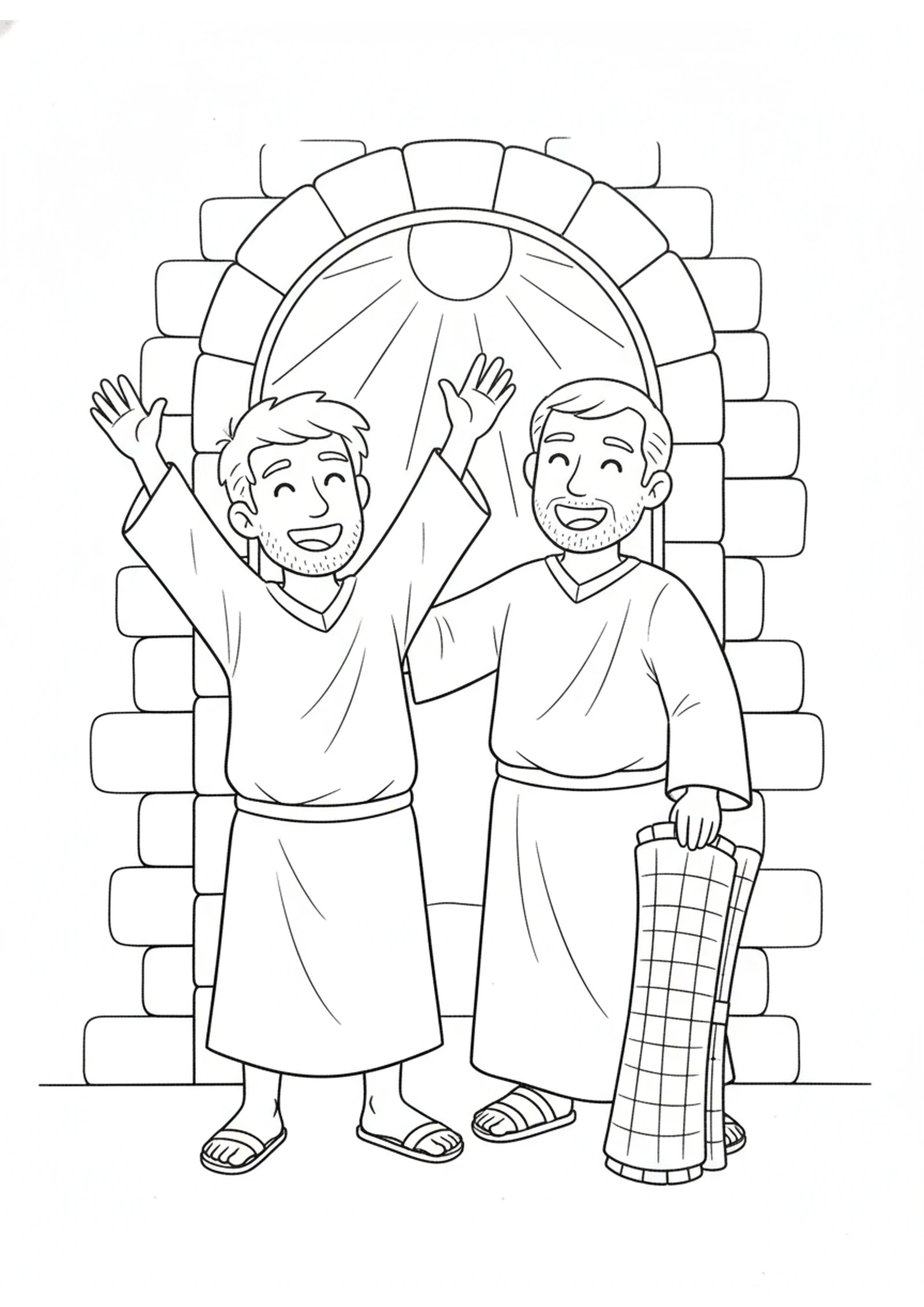 Aeneas Stands Up — printable Bible coloring page from Peter and Aeneas — Eight Years on a Mat