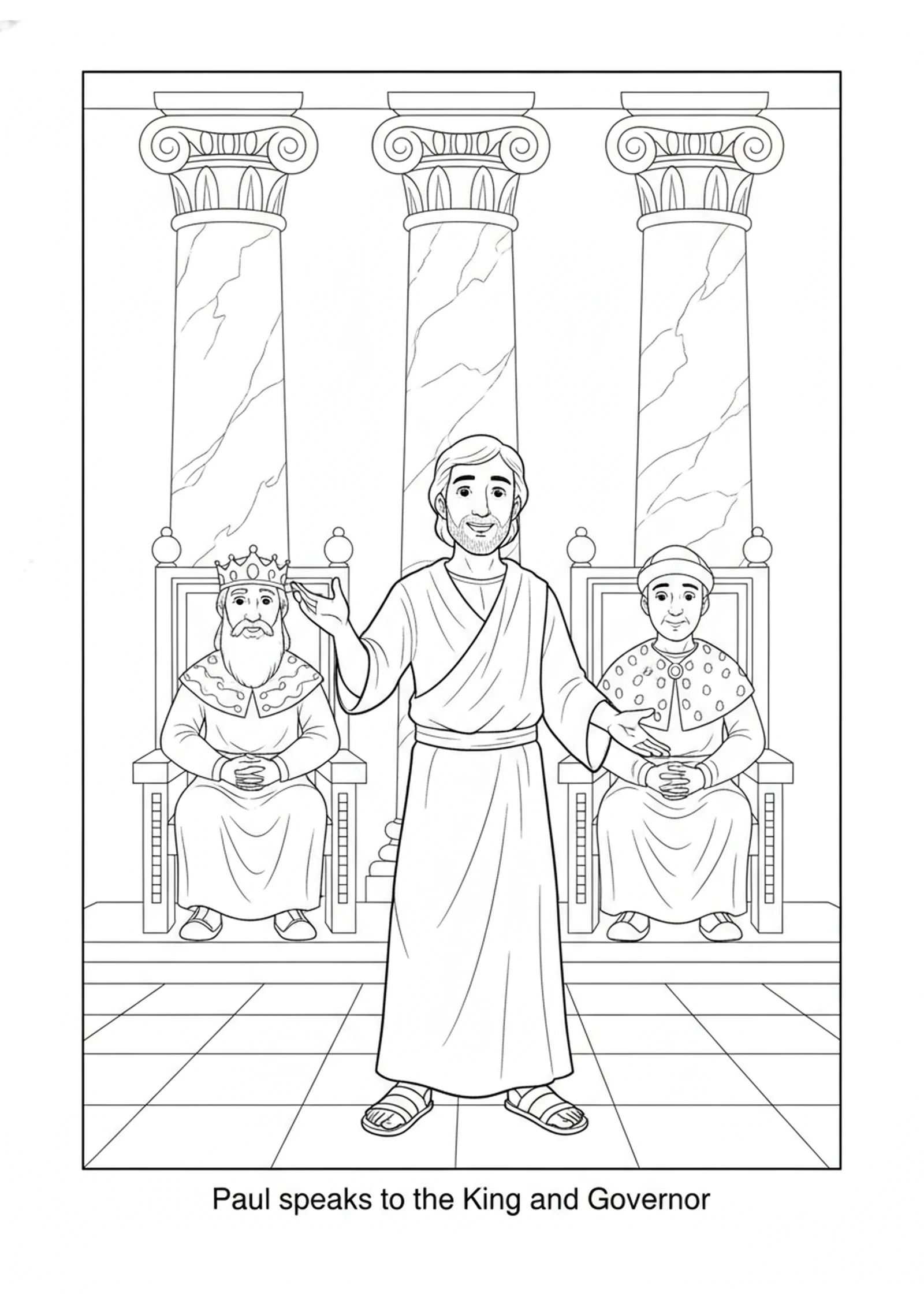 Paul Speaks Before the King — printable Bible coloring page from Paul Before King Agrippa