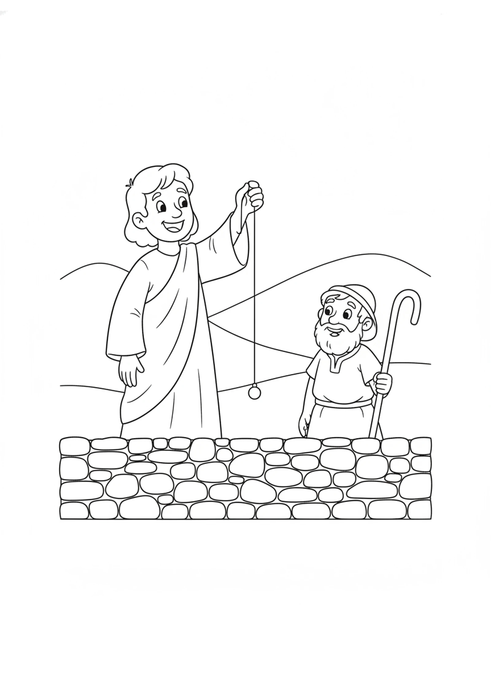 The Lord Holding the Plumb Line — printable Bible coloring page from Amos and the Plumb Line