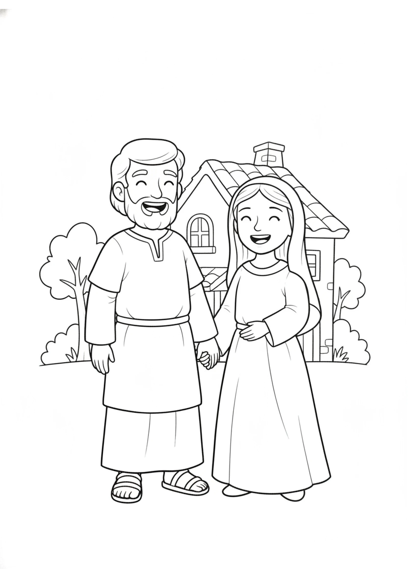 Joseph and Mary Together — printable Bible coloring page from An Angel Reassures Joseph