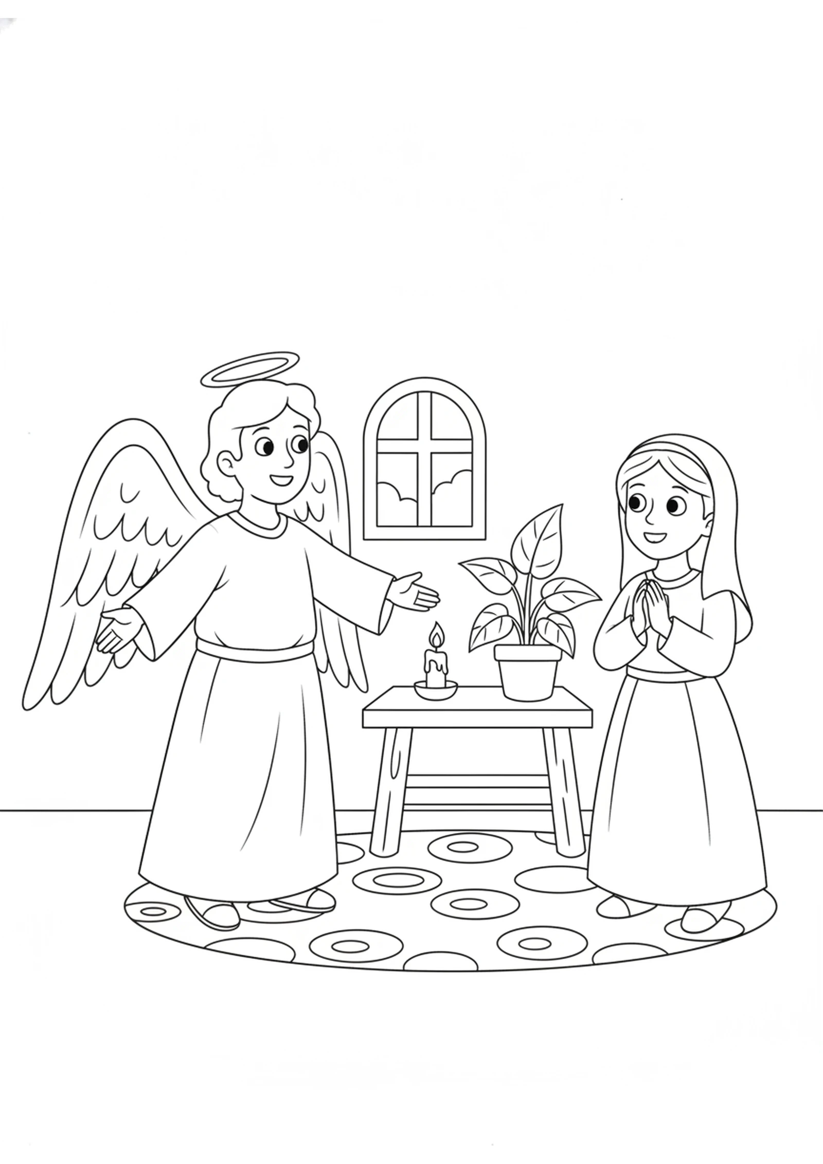 Gabriel Greets Mary — printable Bible coloring page from The Angel Visits Mary
