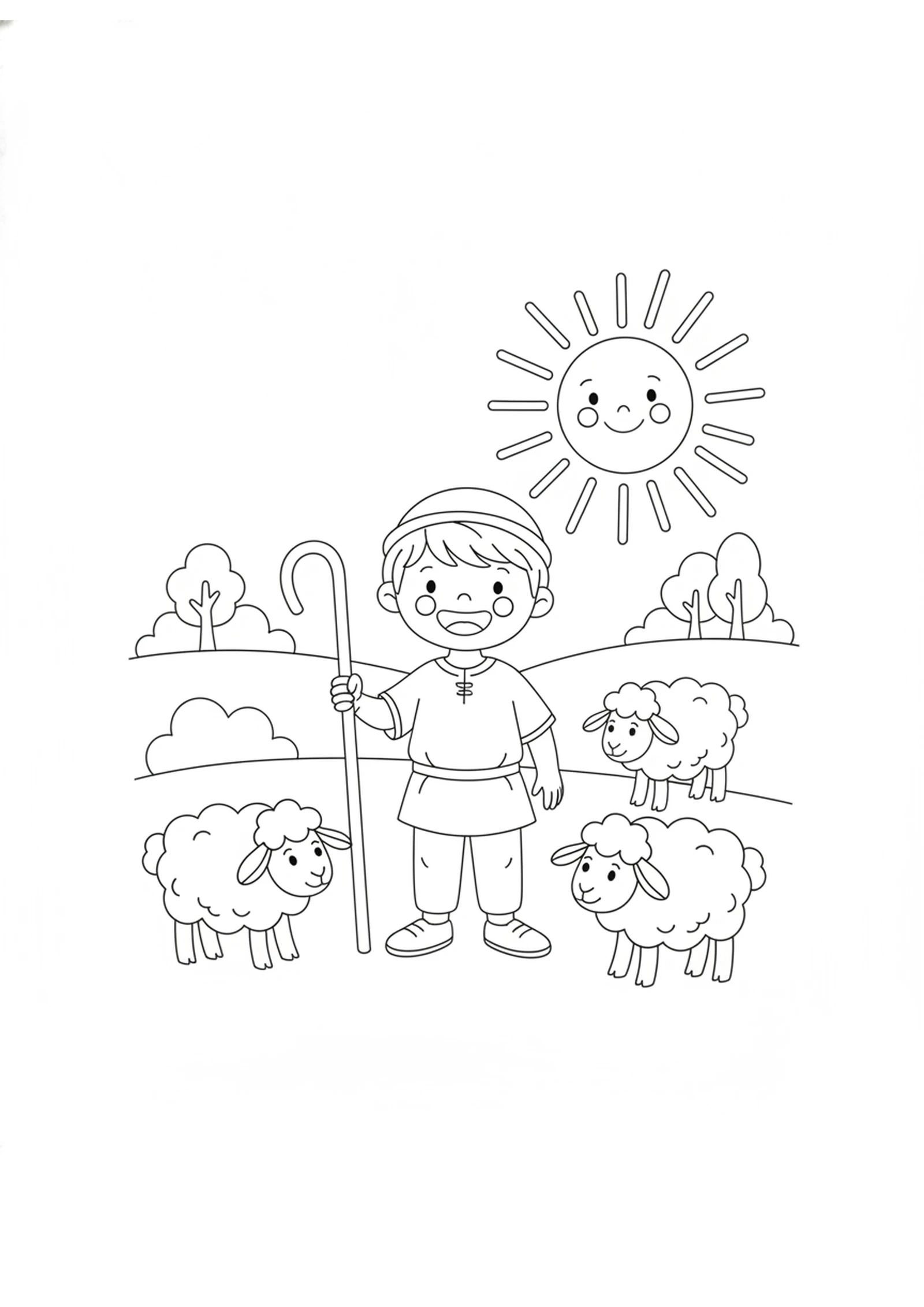 David with His Sheep — printable Bible coloring page from Samuel Anoints David, the Shepherd Boy