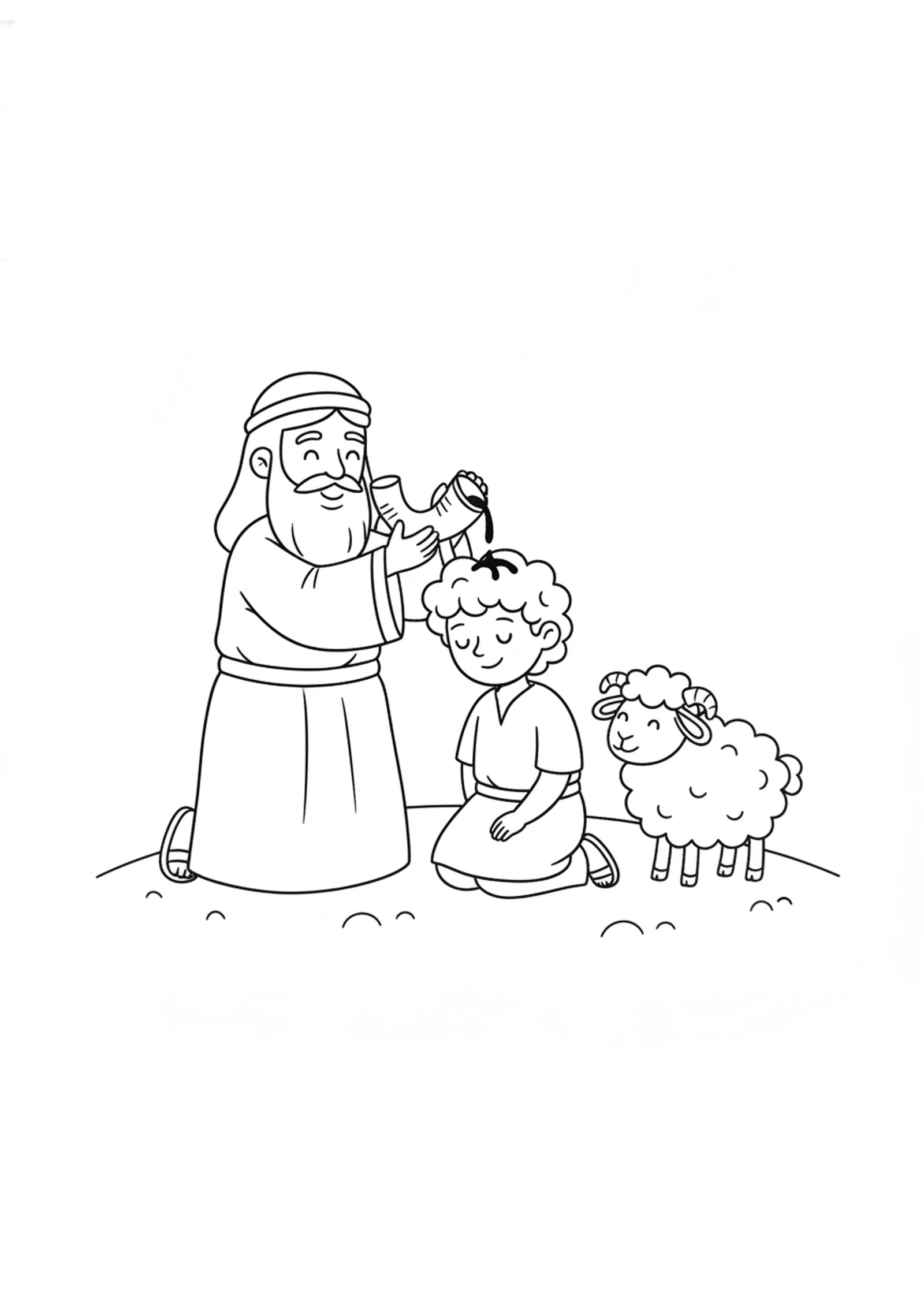 Samuel Anoints David — printable Bible coloring page from Samuel Anoints David, the Shepherd Boy