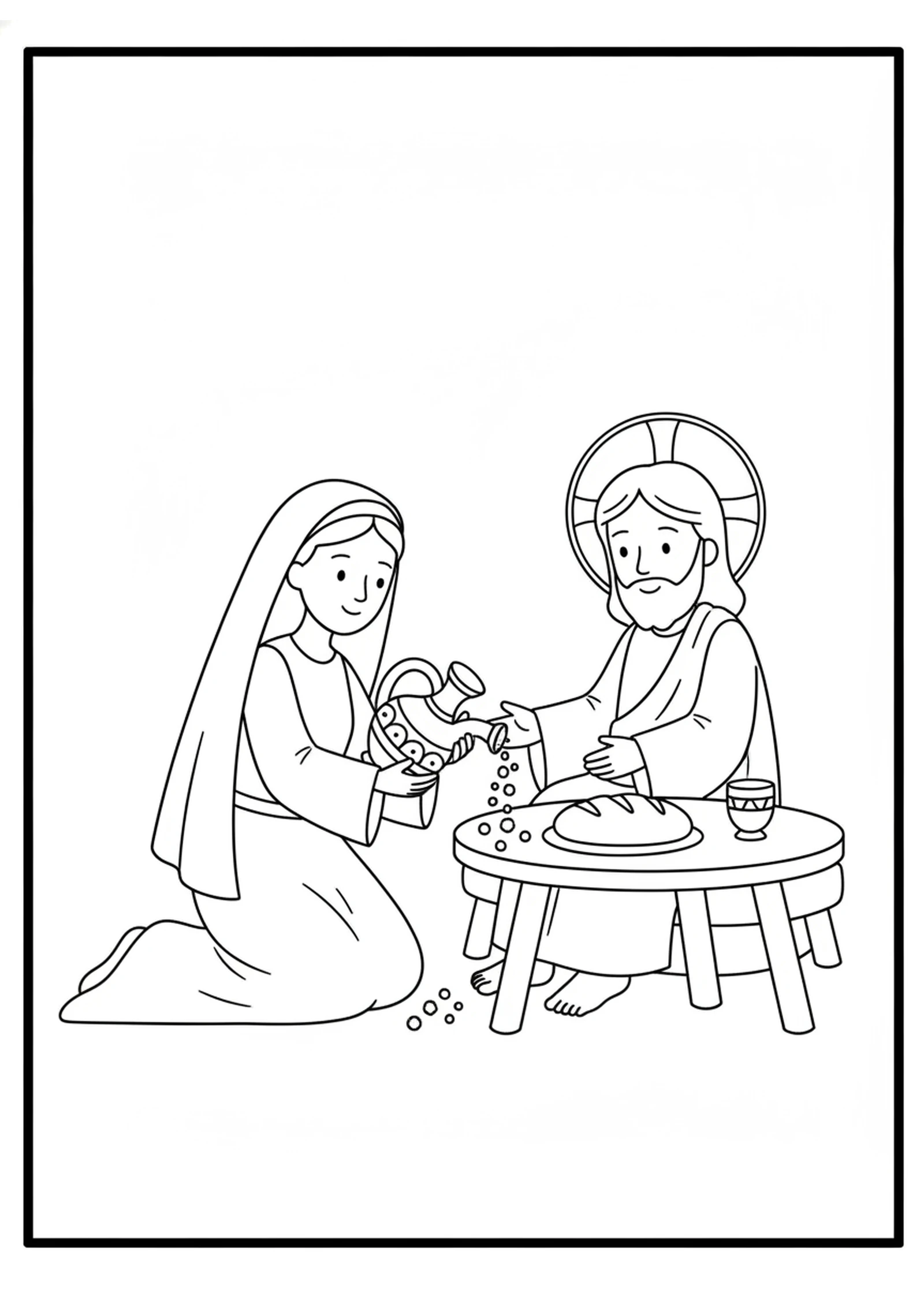 Mary's Loving Gift — printable Bible coloring page from Jesus Anointed at Bethany