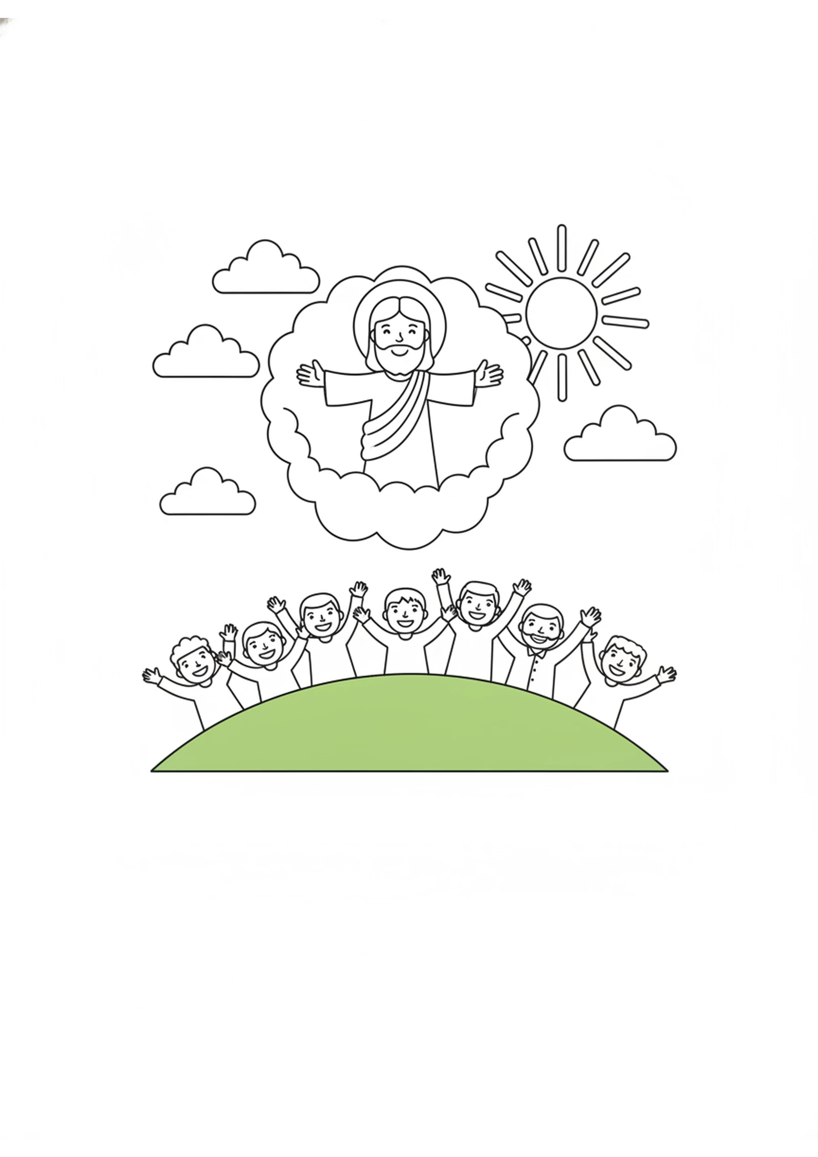 Jesus Rises to Heaven — printable Bible coloring page from Jesus Ascends to Heaven