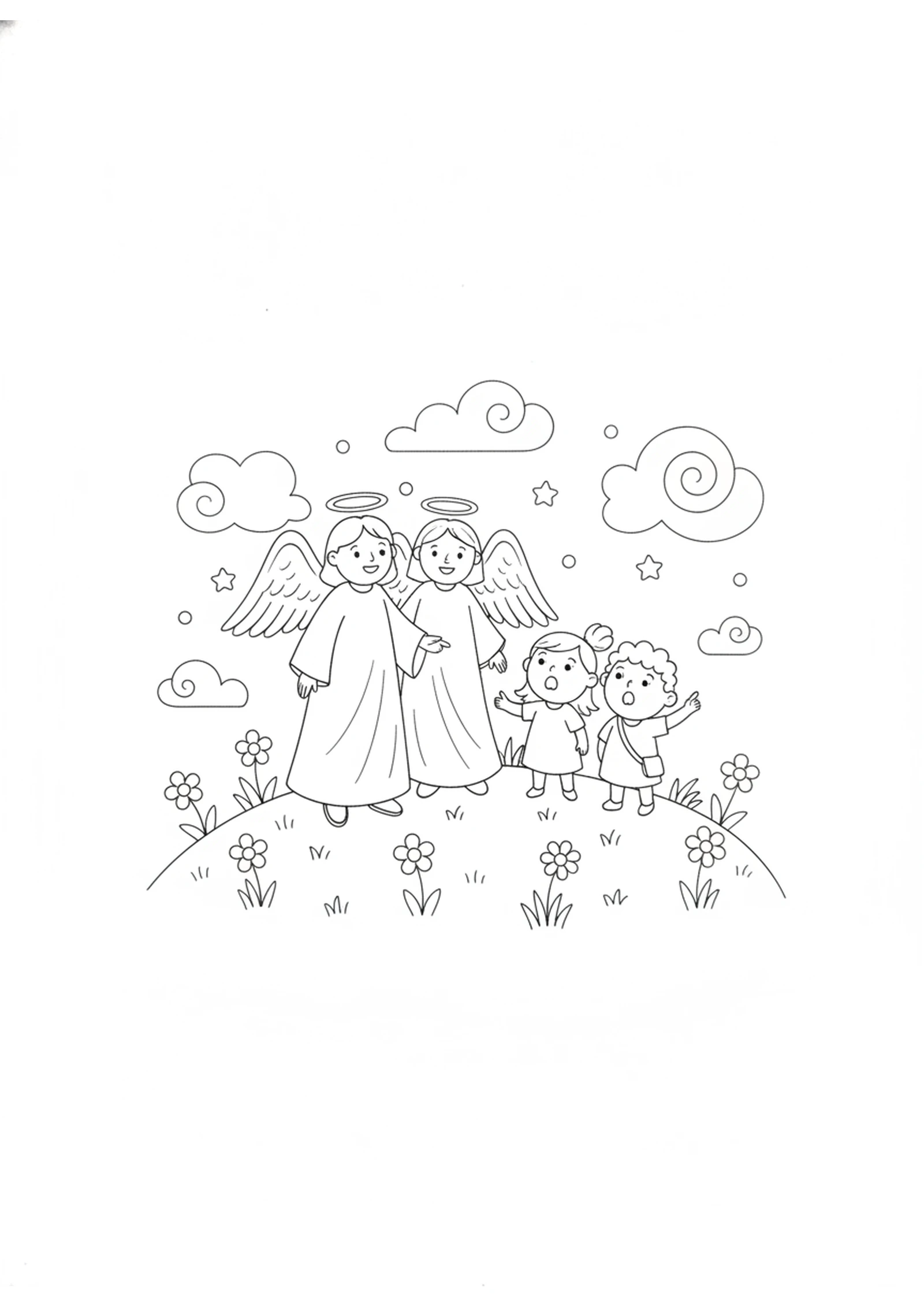 Two Angels Bring Good News — printable Bible coloring page from Jesus Ascends to Heaven