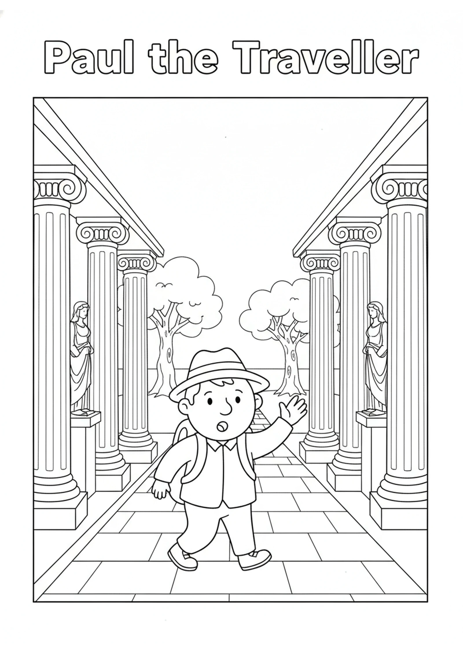 Paul in the City of Statues — printable Bible coloring page from Paul in Athens — The Unknown God