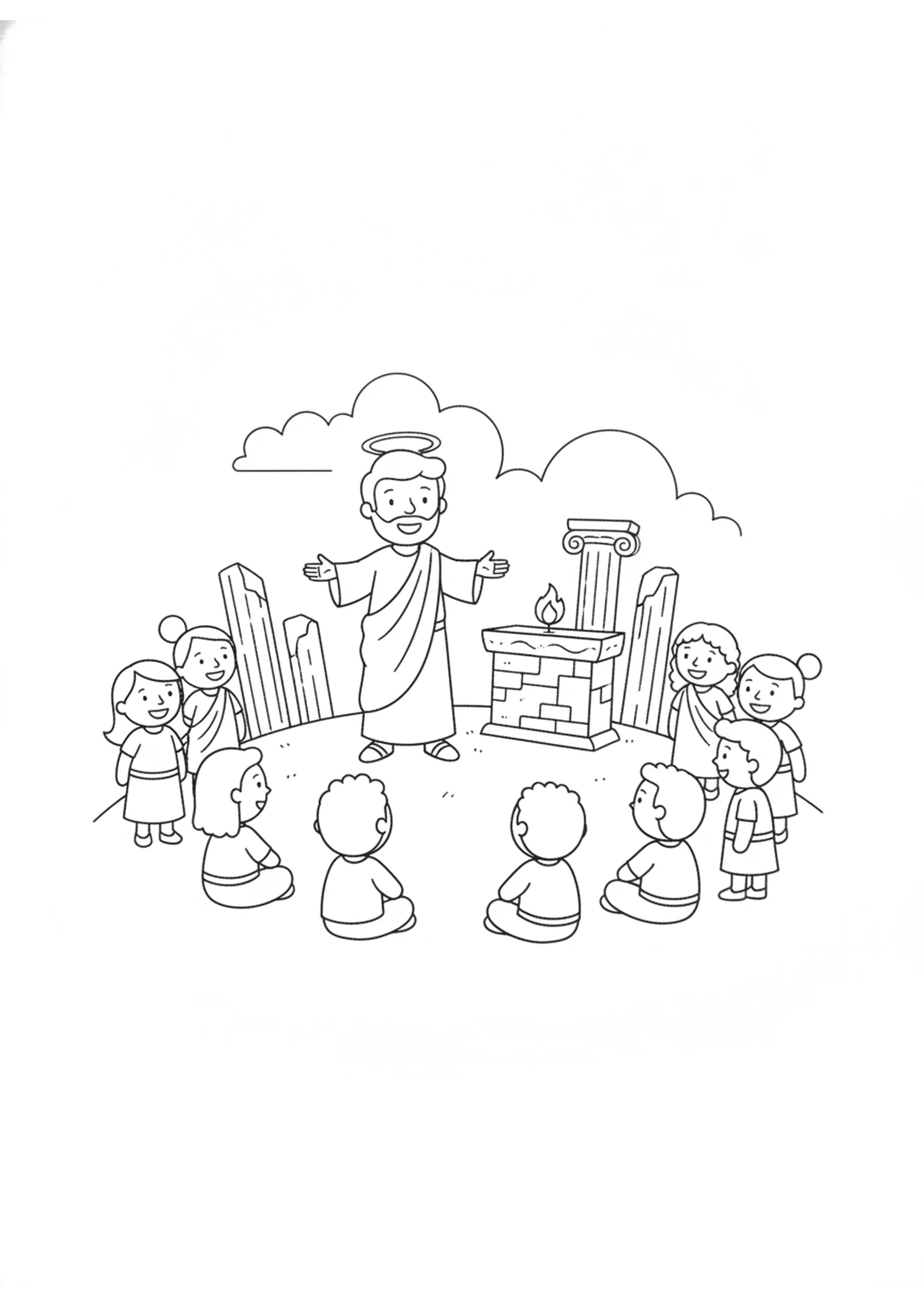 The Altar to an Unknown God — printable Bible coloring page from Paul in Athens — The Unknown God