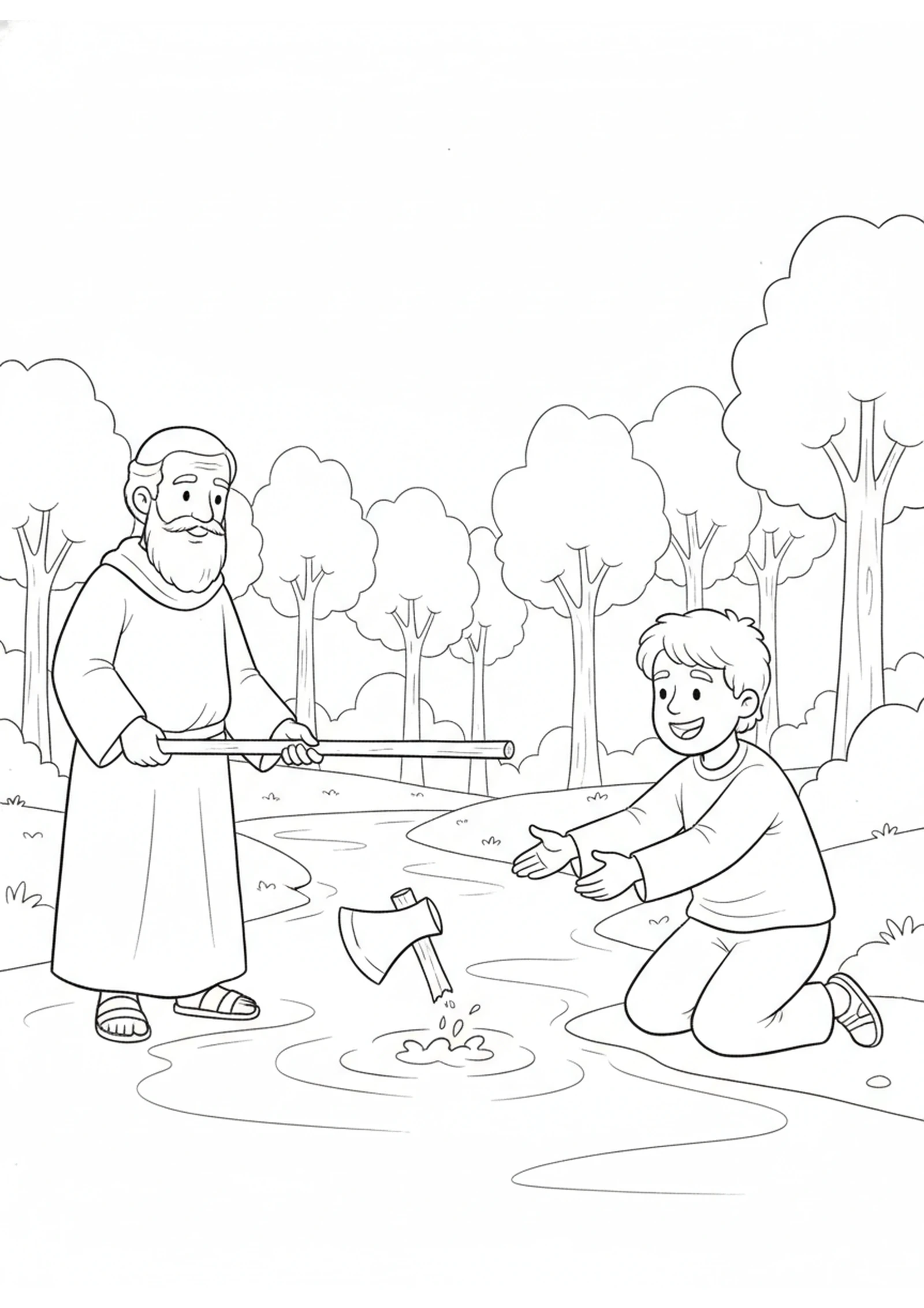 The Axe Head Floats — printable Bible coloring page from The Floating Axe Head