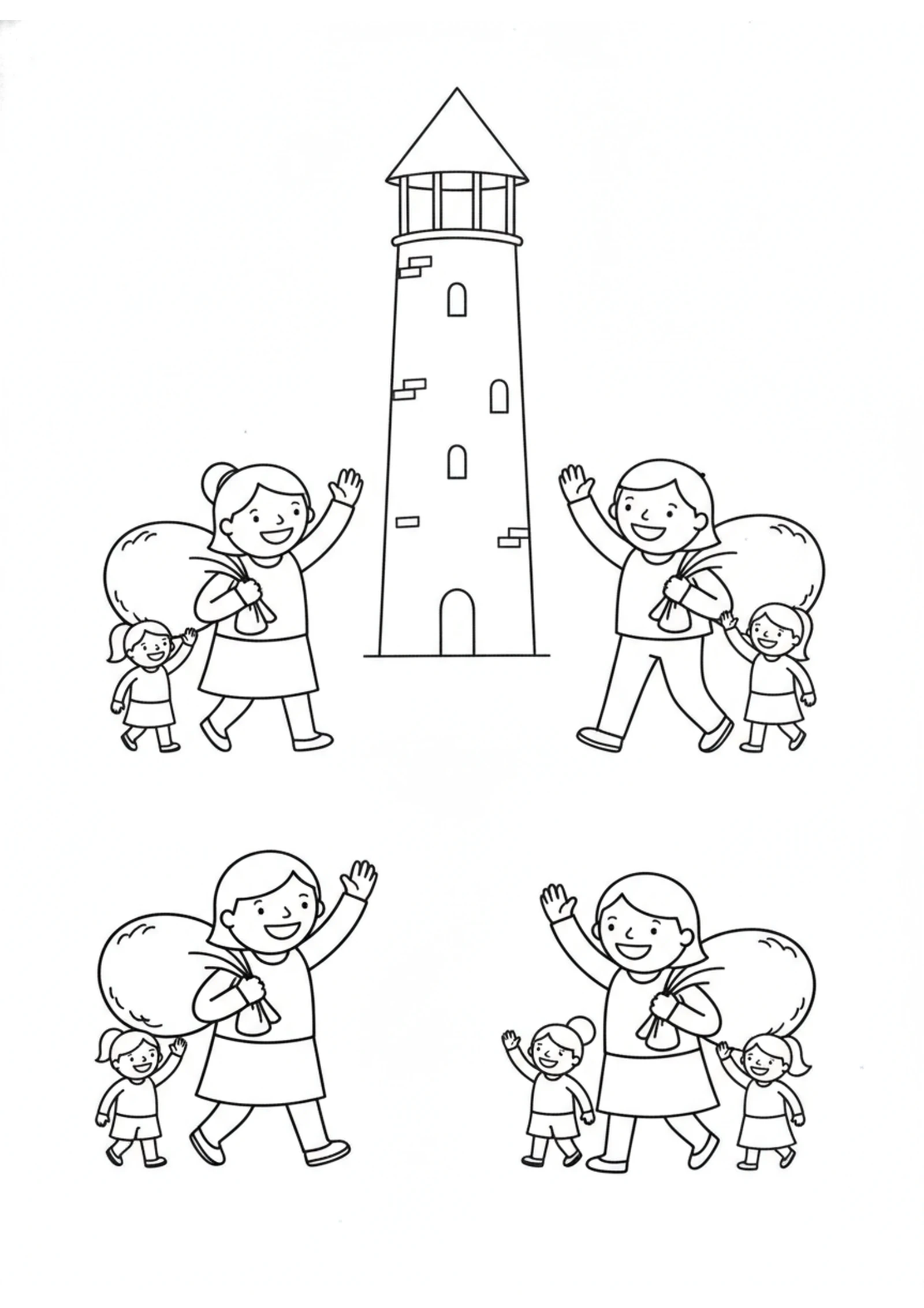 Many Languages, New Journeys — printable Bible coloring page from The Tower of Babel