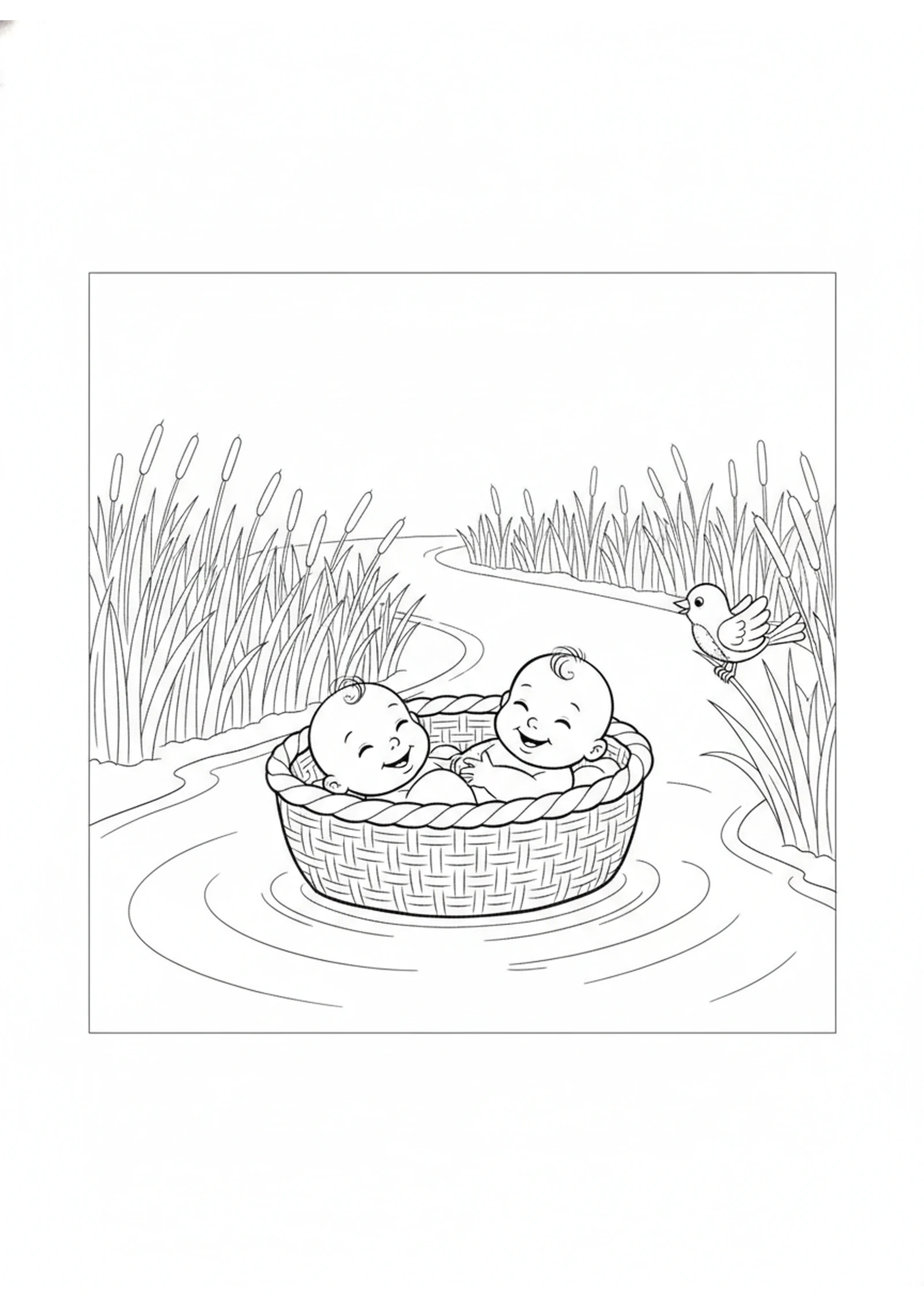 Baby Moses in the Basket — printable Bible coloring page from Baby Moses in the Basket
