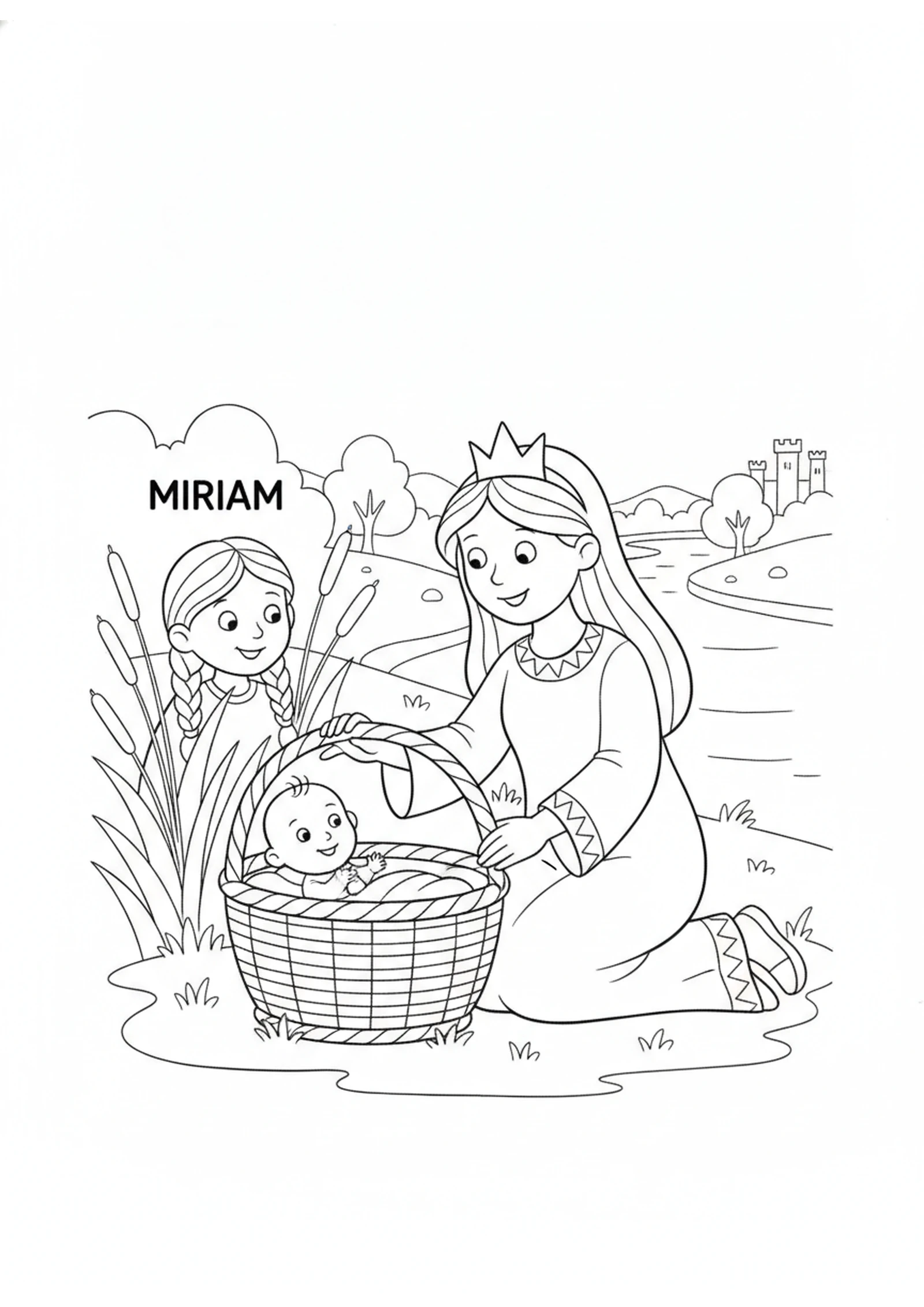 The Princess Finds Moses — printable Bible coloring page from Baby Moses in the Basket