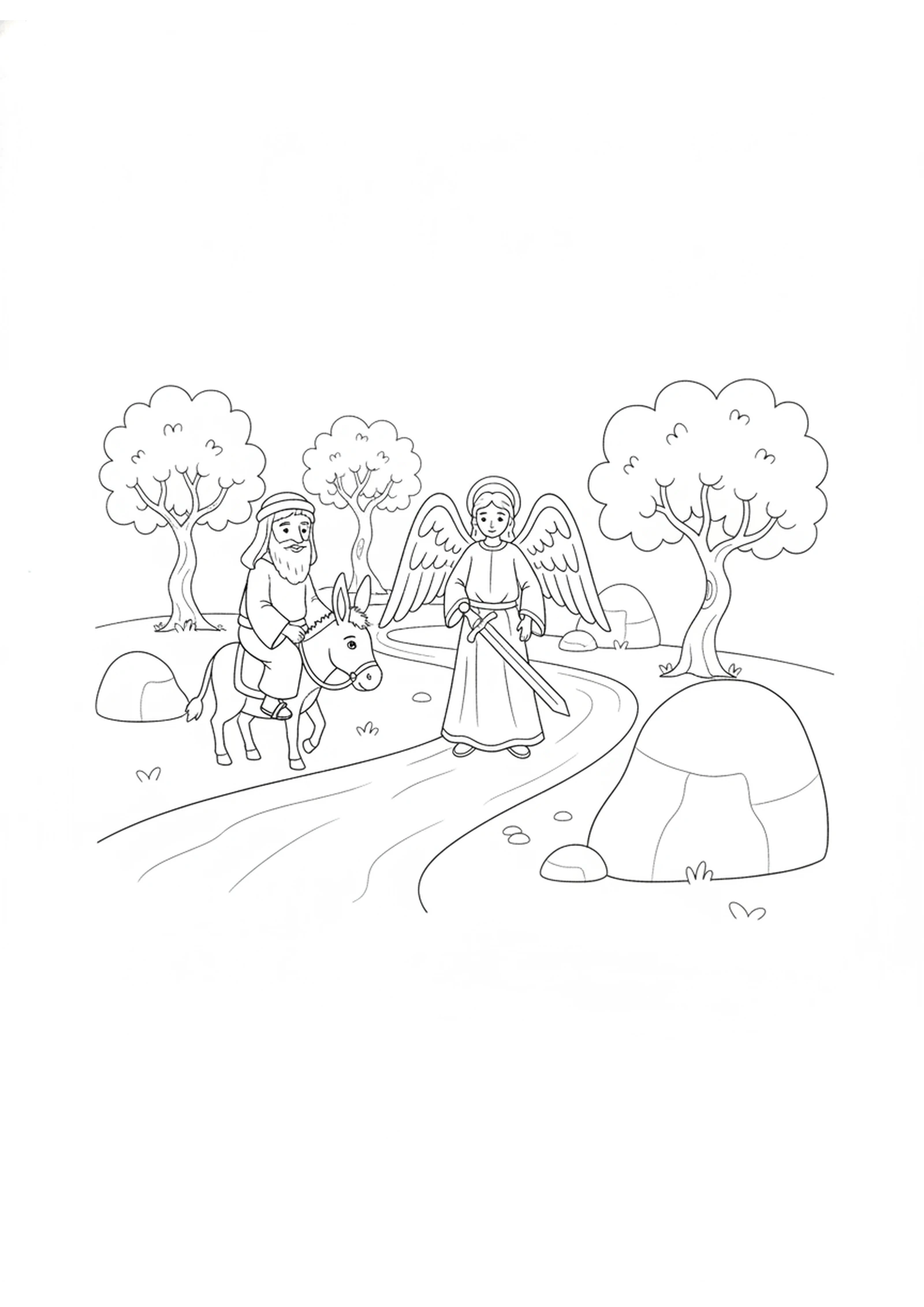 The Donkey Sees the Angel — printable Bible coloring page from Balaam and the Talking Donkey