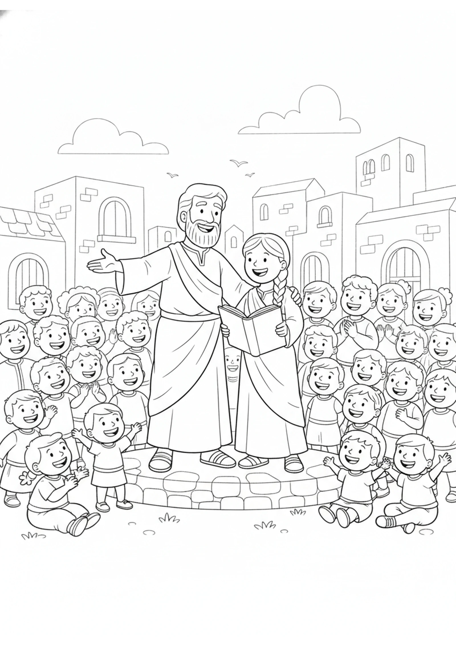 Teaching in Antioch — printable Bible coloring page from Barnabas, the Encourager