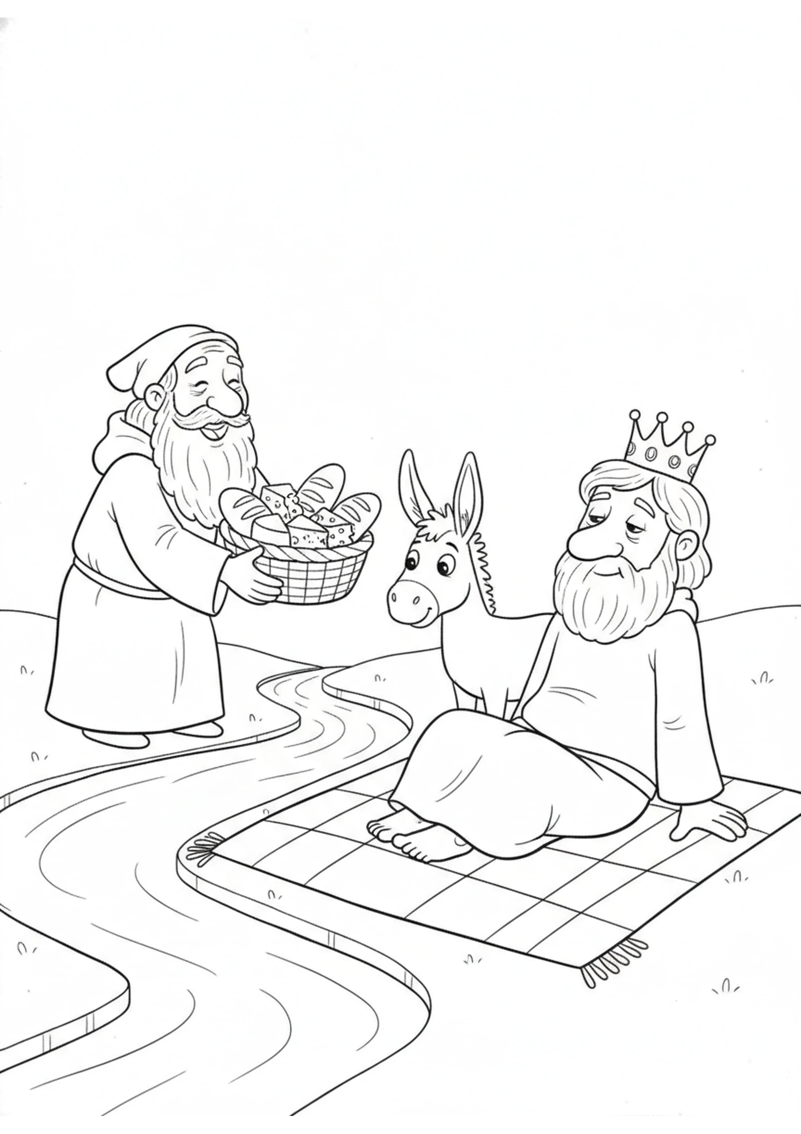 Barzillai Brings Supper — printable Bible coloring page from Barzillai, the Old Friend Who Brought Supper