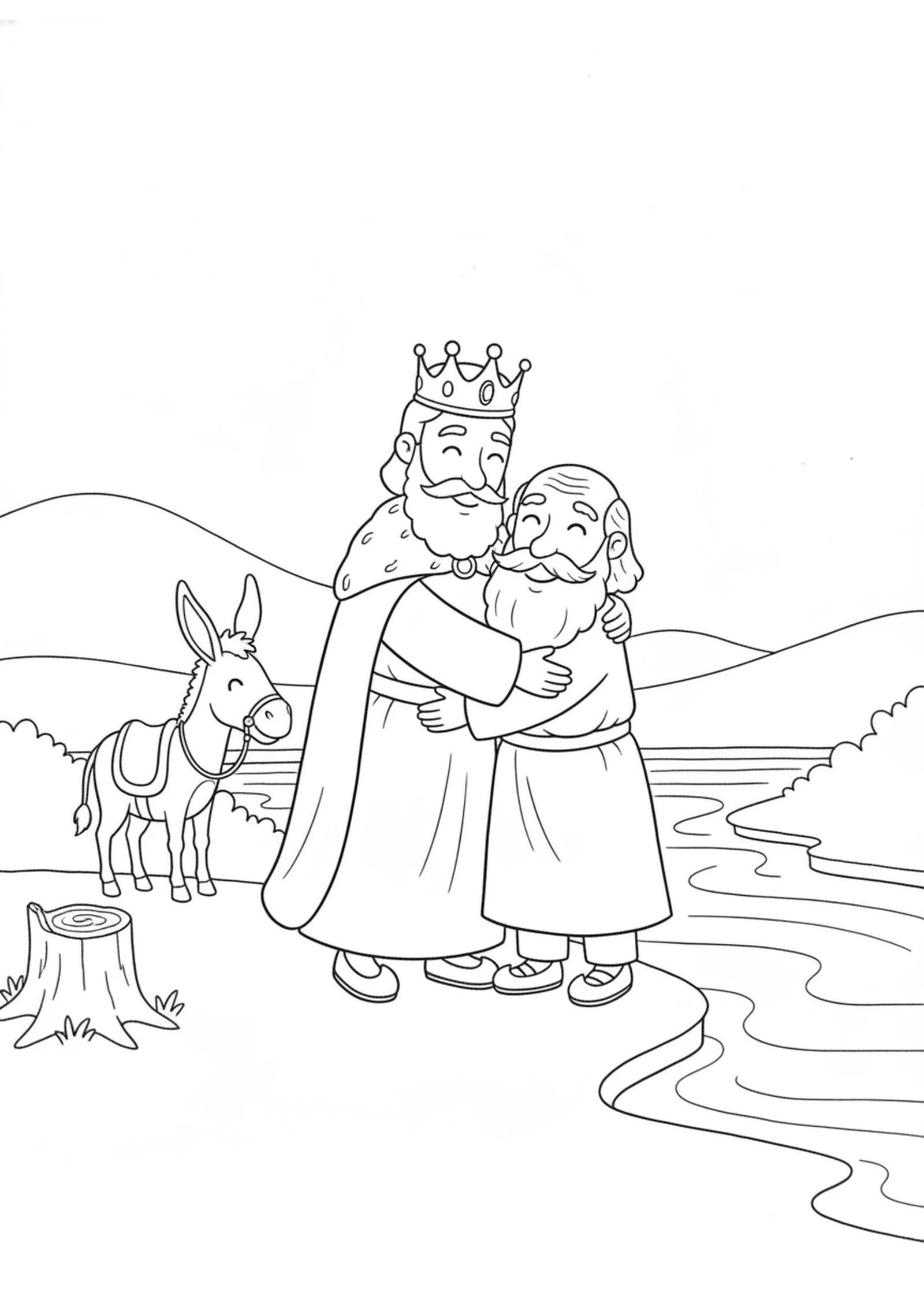 Goodbye at the River — printable Bible coloring page from Barzillai, the Old Friend Who Brought Supper