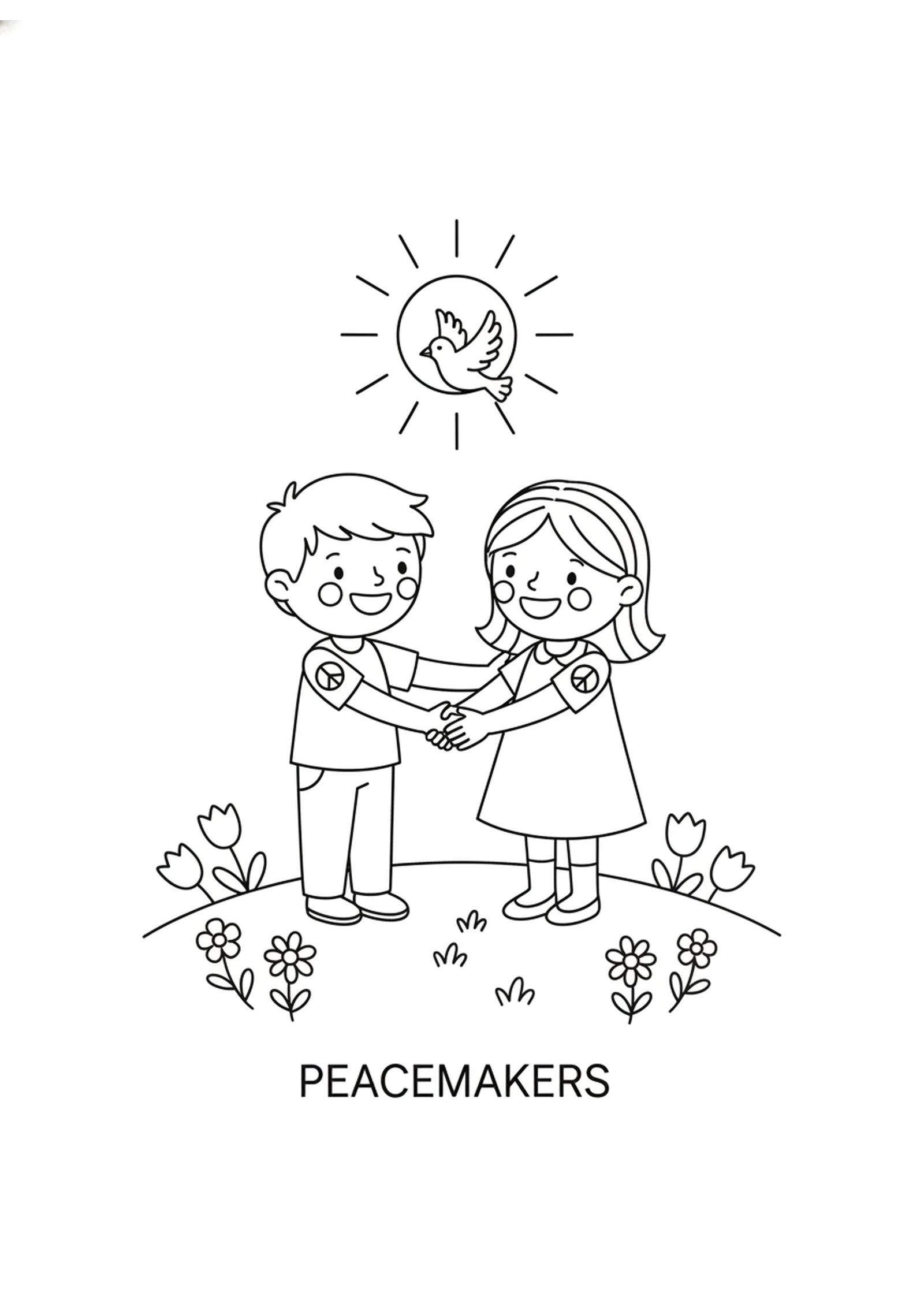 Two Friends Making Peace — printable Bible coloring page from The Beatitudes — Blessed Are You