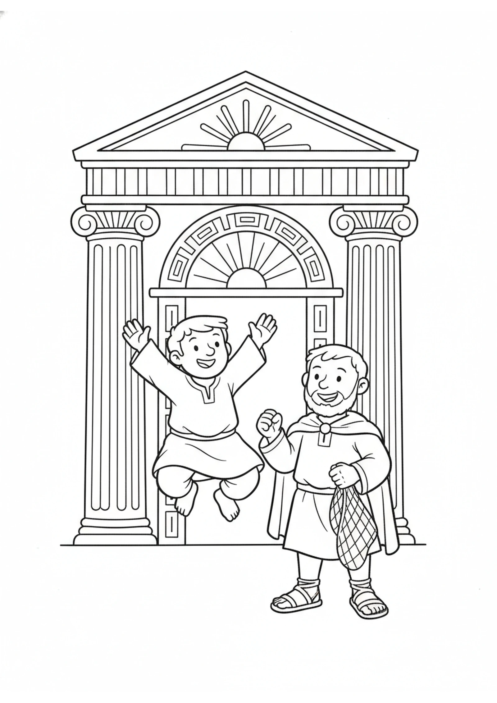 The Man Walks Again — printable Bible coloring page from Peter and John Before the Council