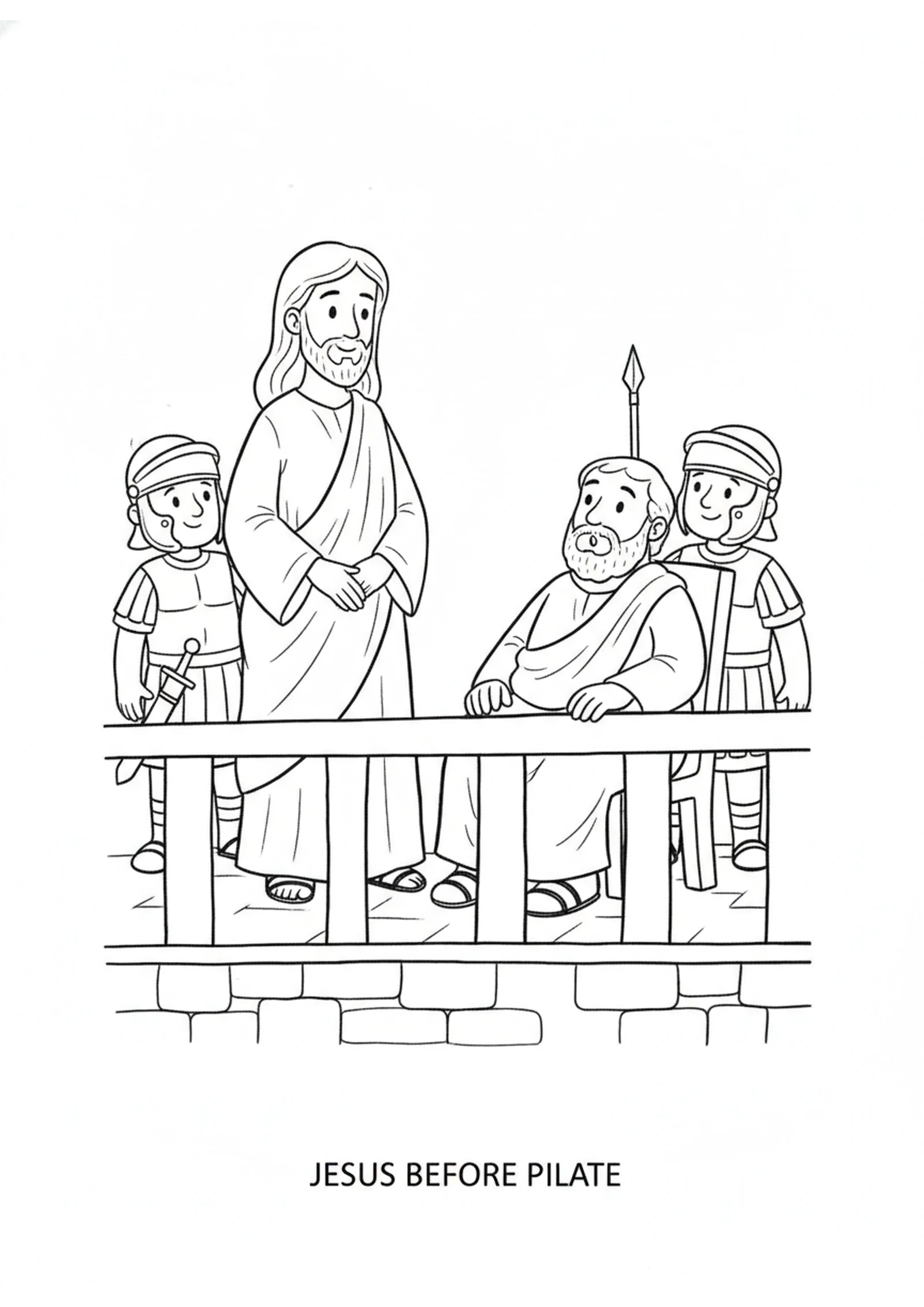 Jesus Stands Before Pilate — printable Bible coloring page from Jesus Before Pilate