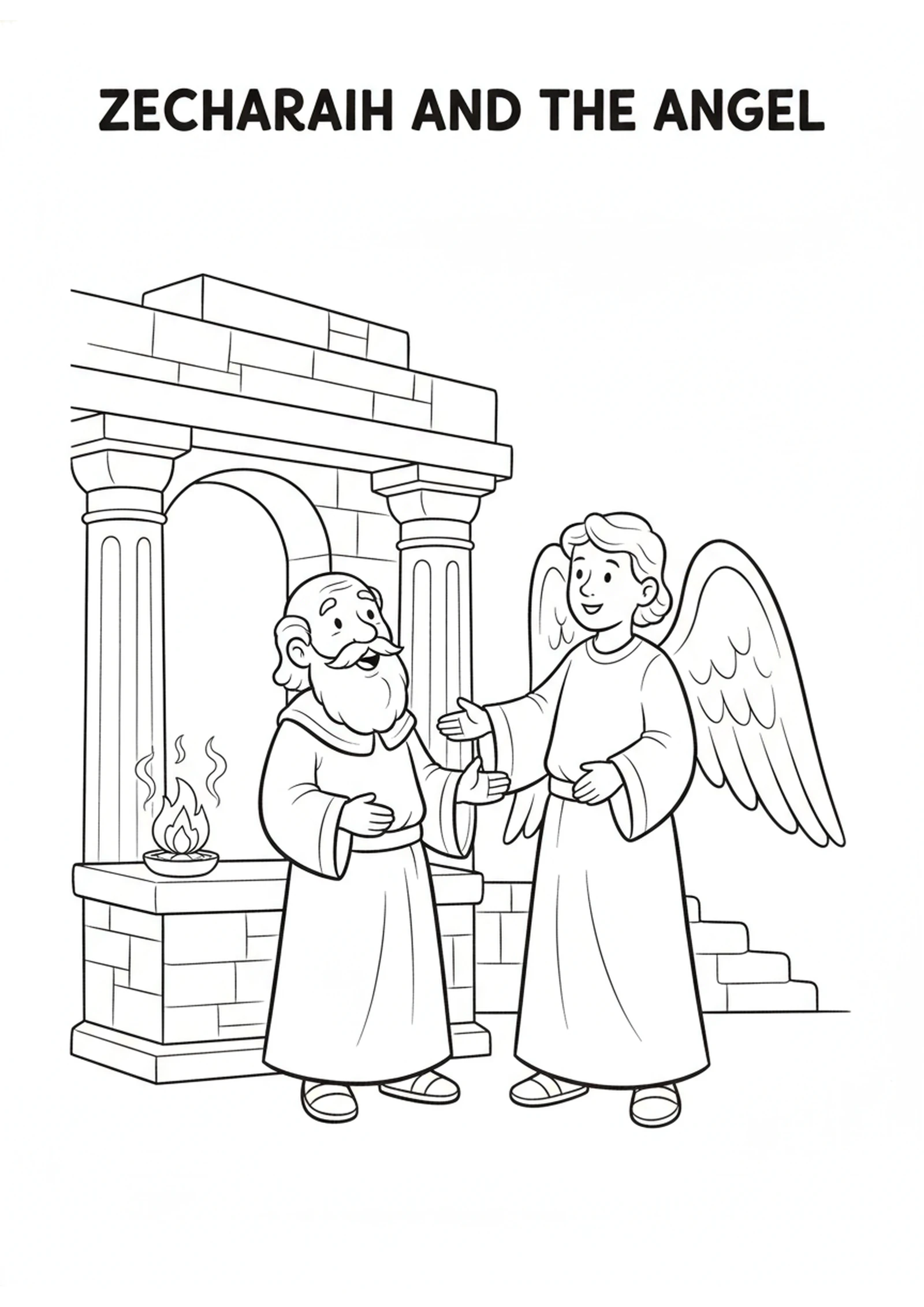 The Angel Visits Zechariah — printable Bible coloring page from Zechariah and the Birth of John