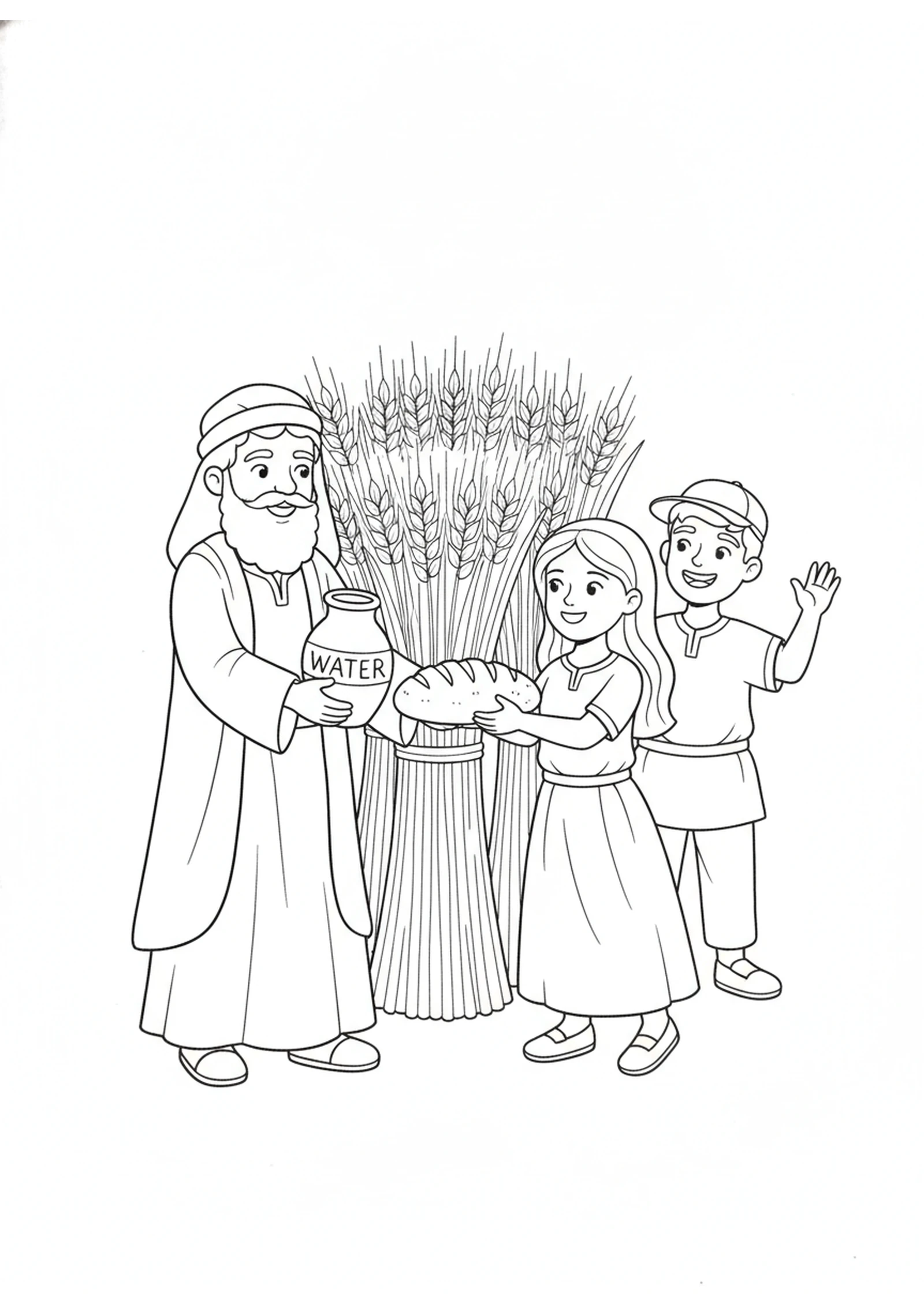 Boaz Shares with Ruth — printable Bible coloring page from Boaz’s Field of Kindness