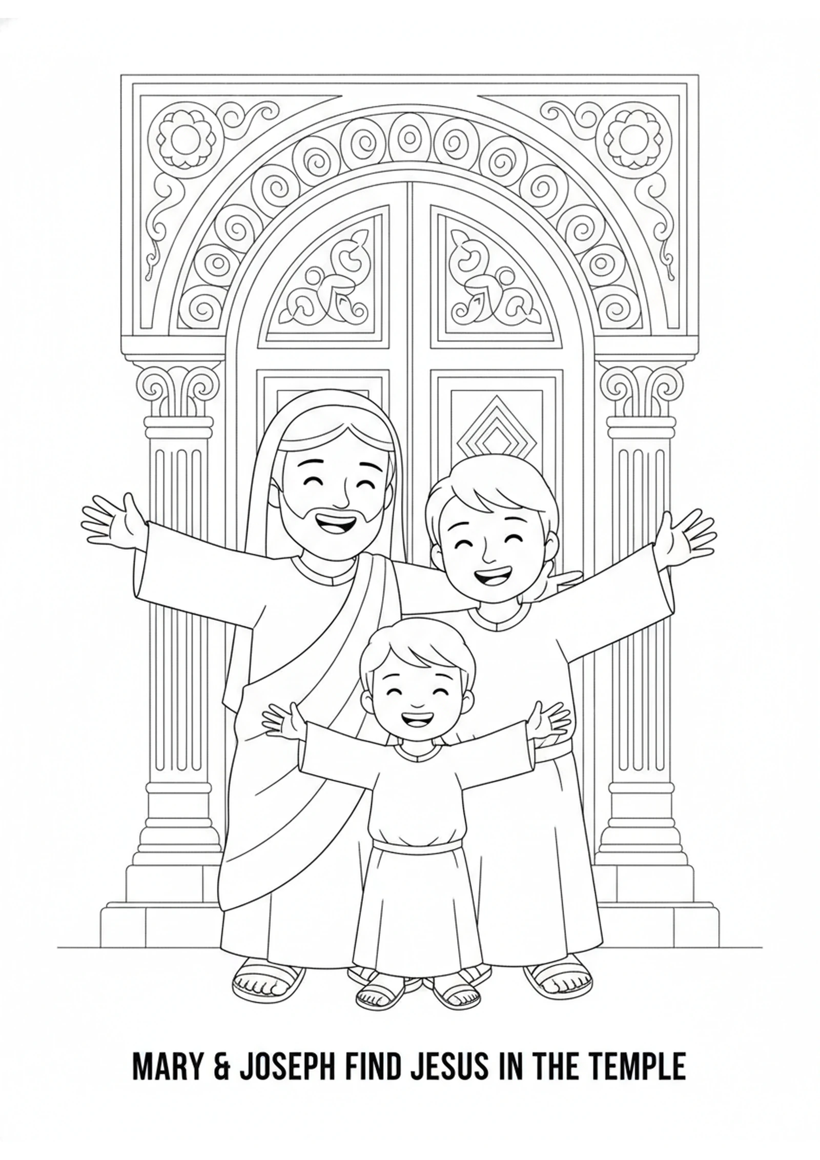 Found at Last — printable Bible coloring page from The Boy Jesus in the Temple