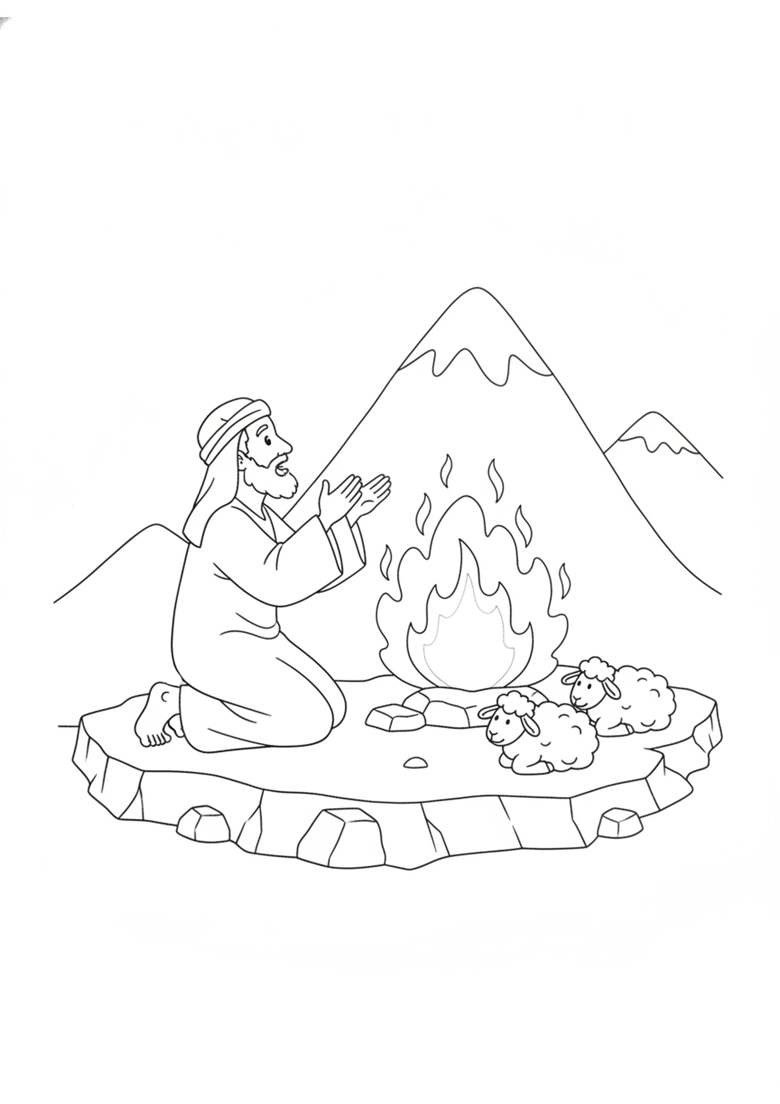 The Burning Bush — printable Bible coloring page from The Burning Bush — God Calls Moses