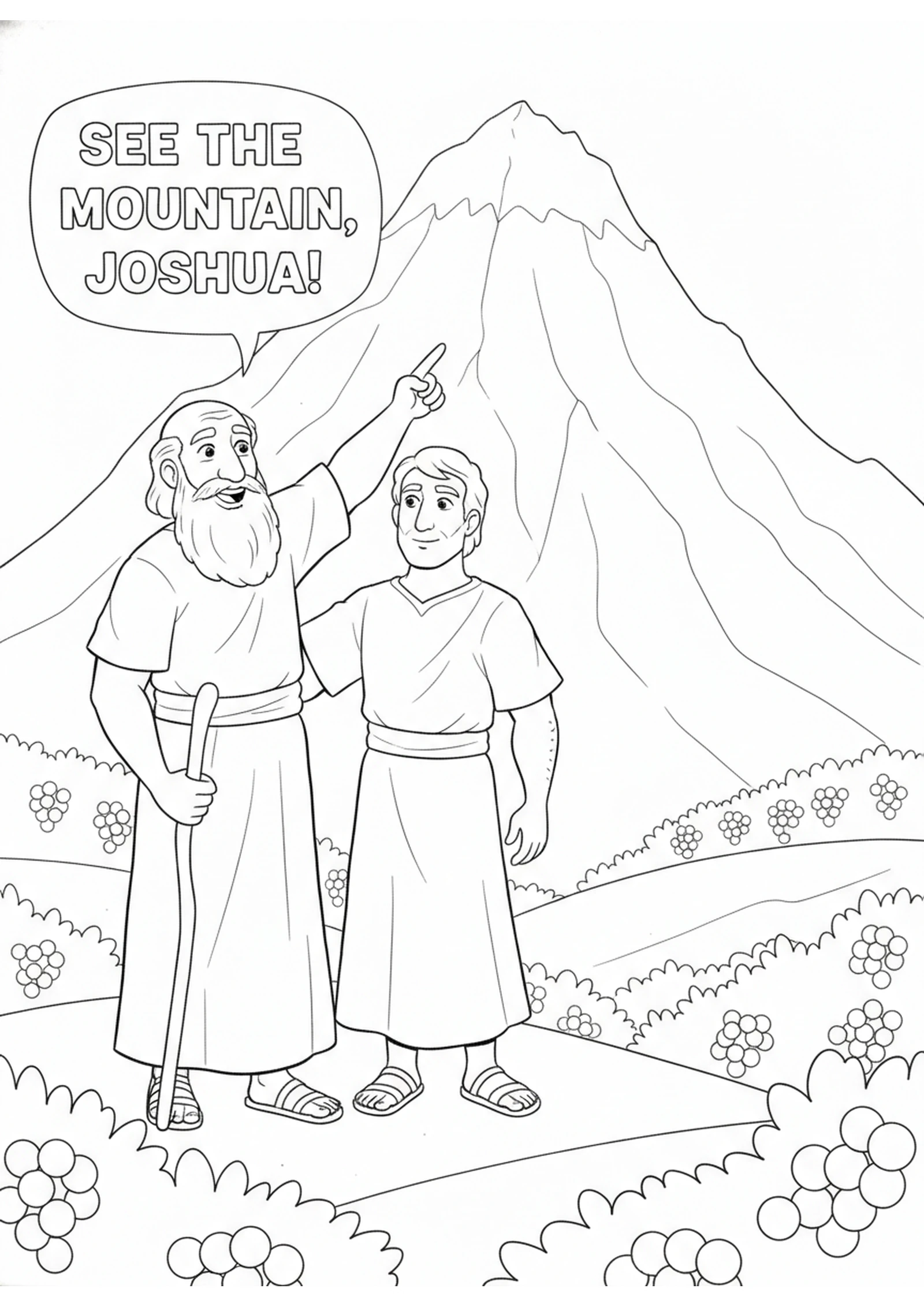 Caleb Asks for His Mountain — printable Bible coloring page from Caleb Claims His Mountain
