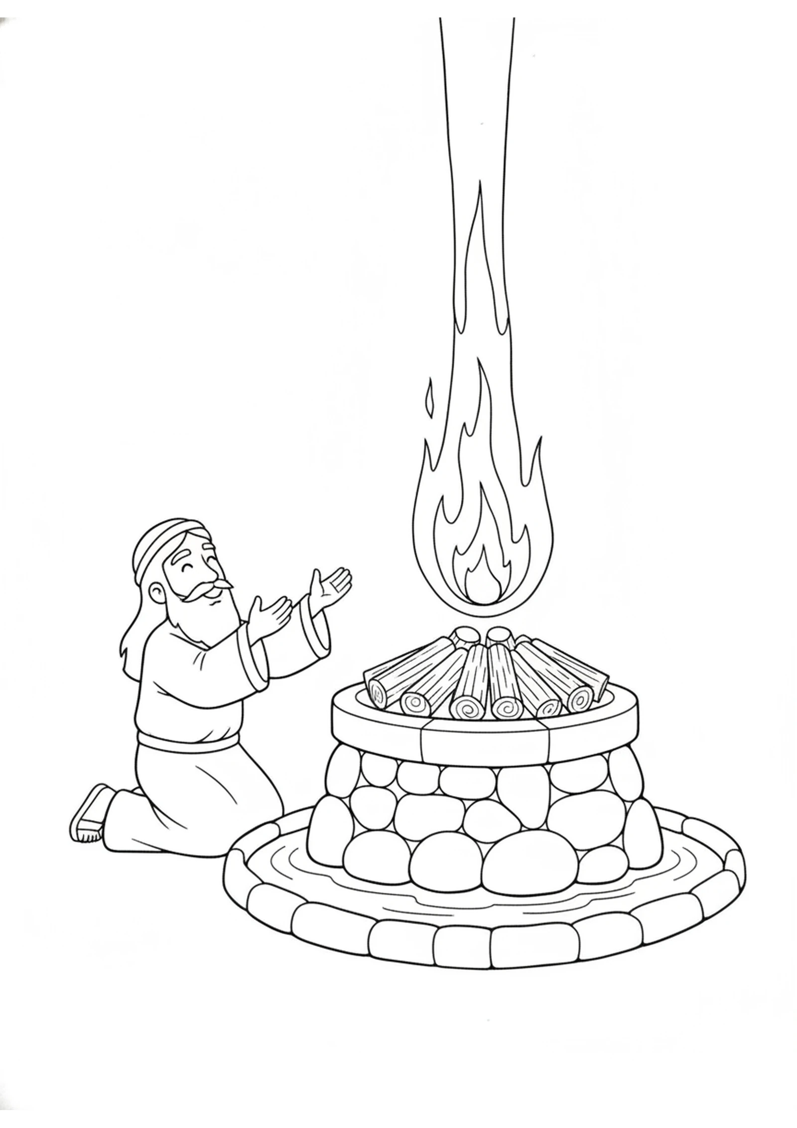 Fire Falls on the Altar — printable Bible coloring page from Elijah on Mount Carmel