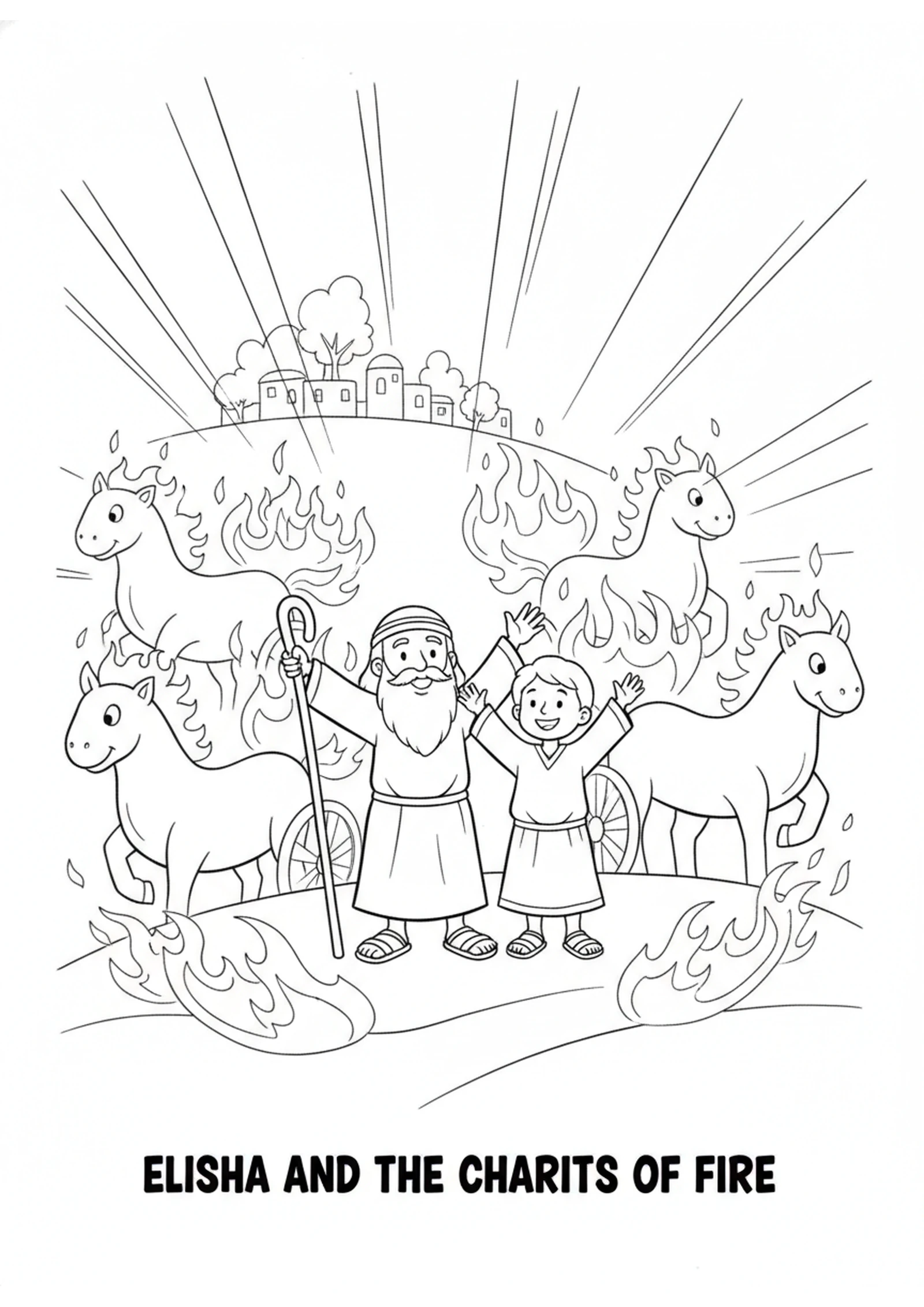Horses and Chariots of Fire — printable Bible coloring page from Chariots of Fire — The Unseen Army
