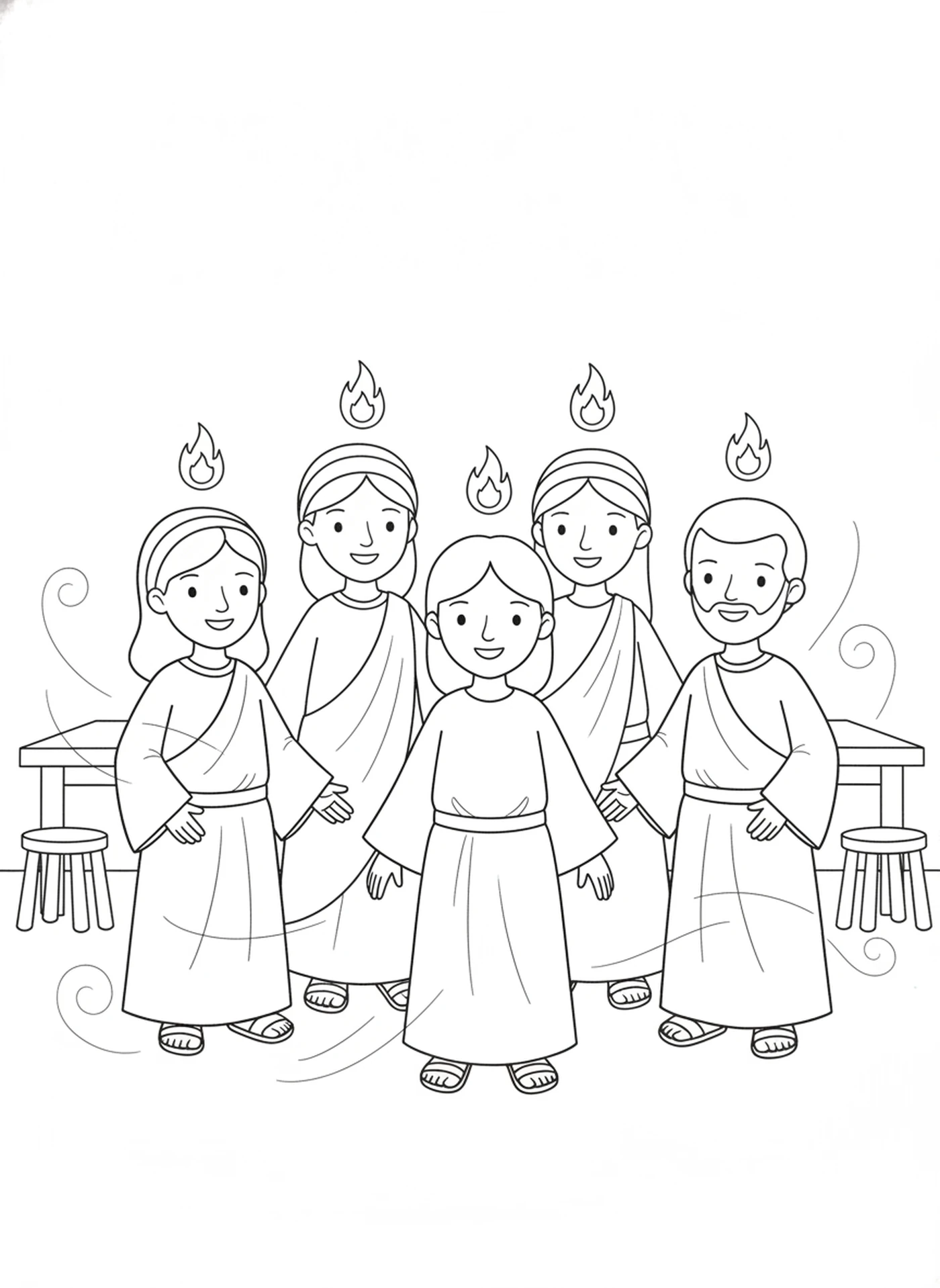 The Flames of Fire — printable Bible coloring page from Pentecost: The Church Begins