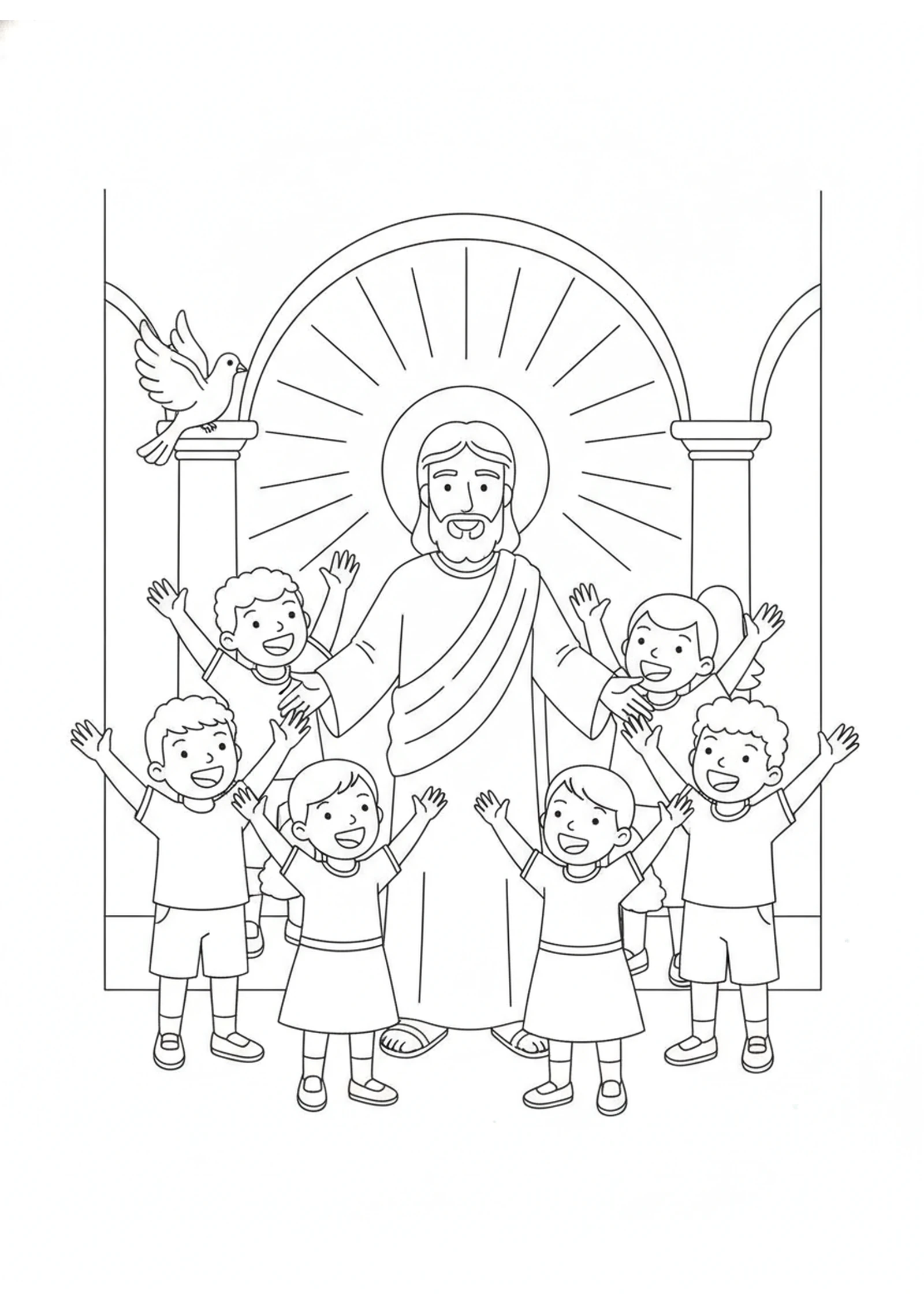 The Children Sing Hosanna — printable Bible coloring page from Jesus Clears the Temple — and the Children Sing