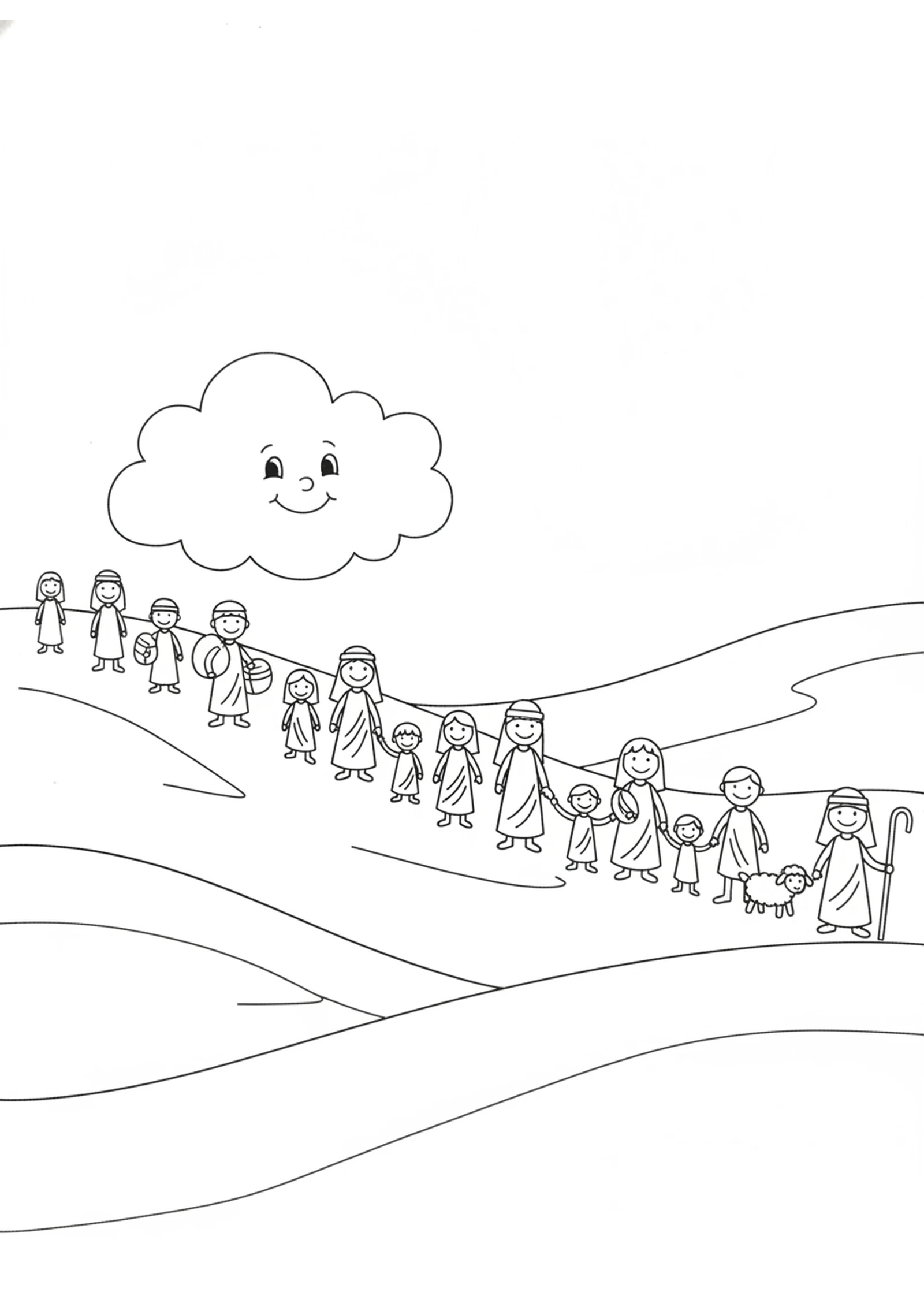 Following God Through the Desert — printable Bible coloring page from The Cloud and the Fire