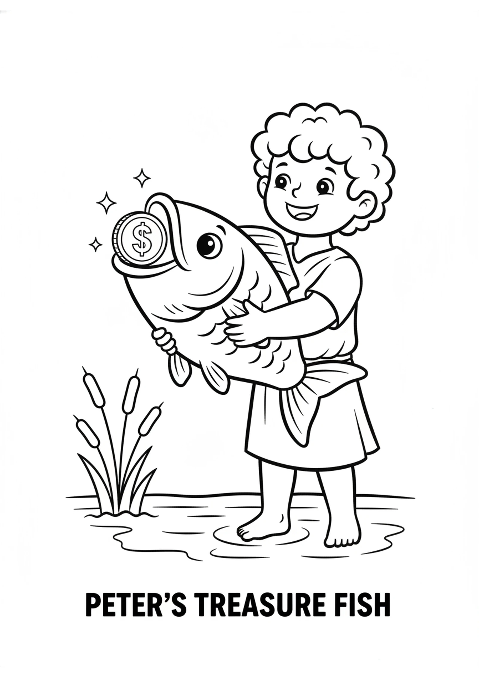 The Coin in the Fish's Mouth — printable Bible coloring page from The Coin in the Fish’s Mouth