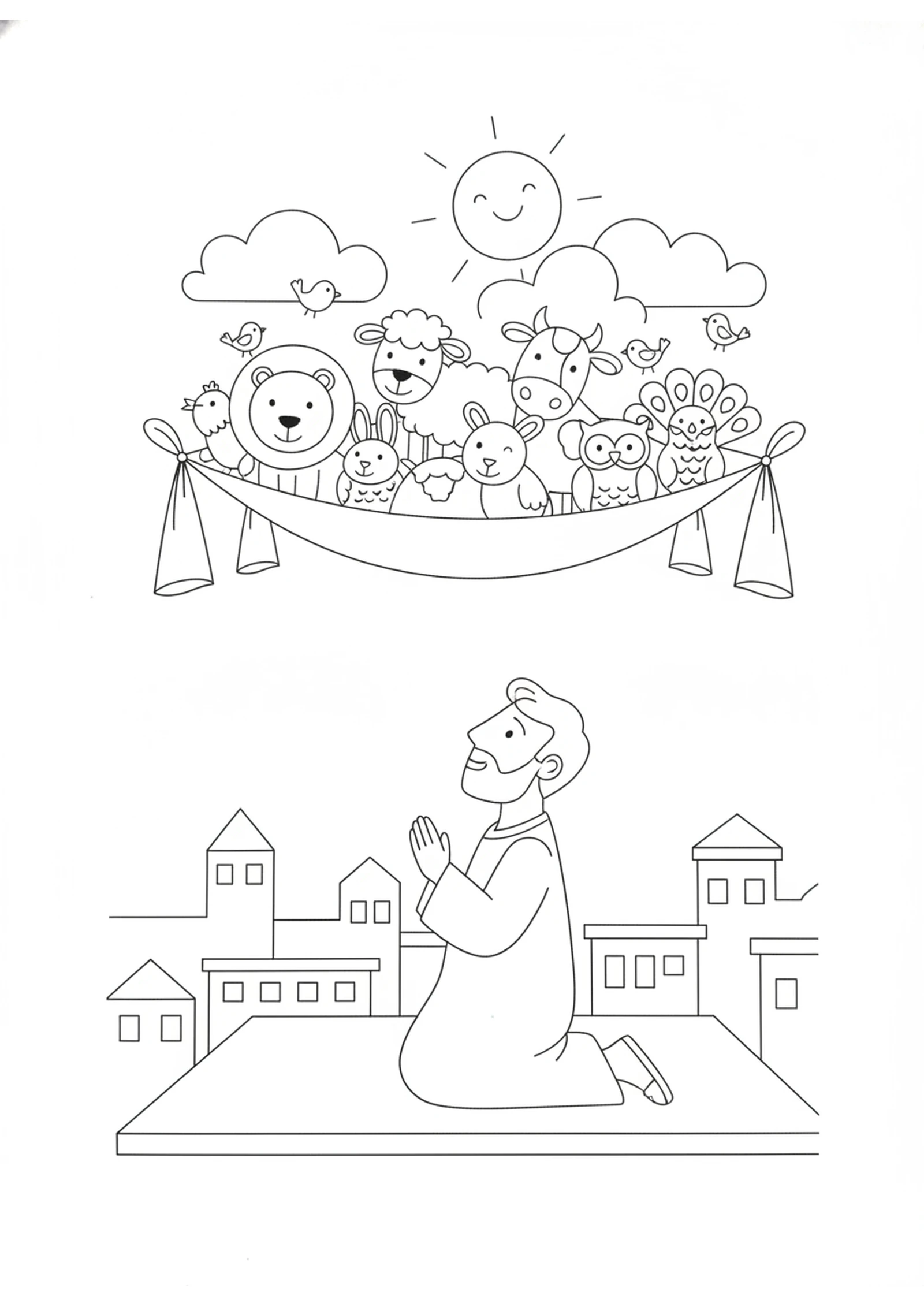 Peter's Rooftop Dream — printable Bible coloring page from Peter and Cornelius