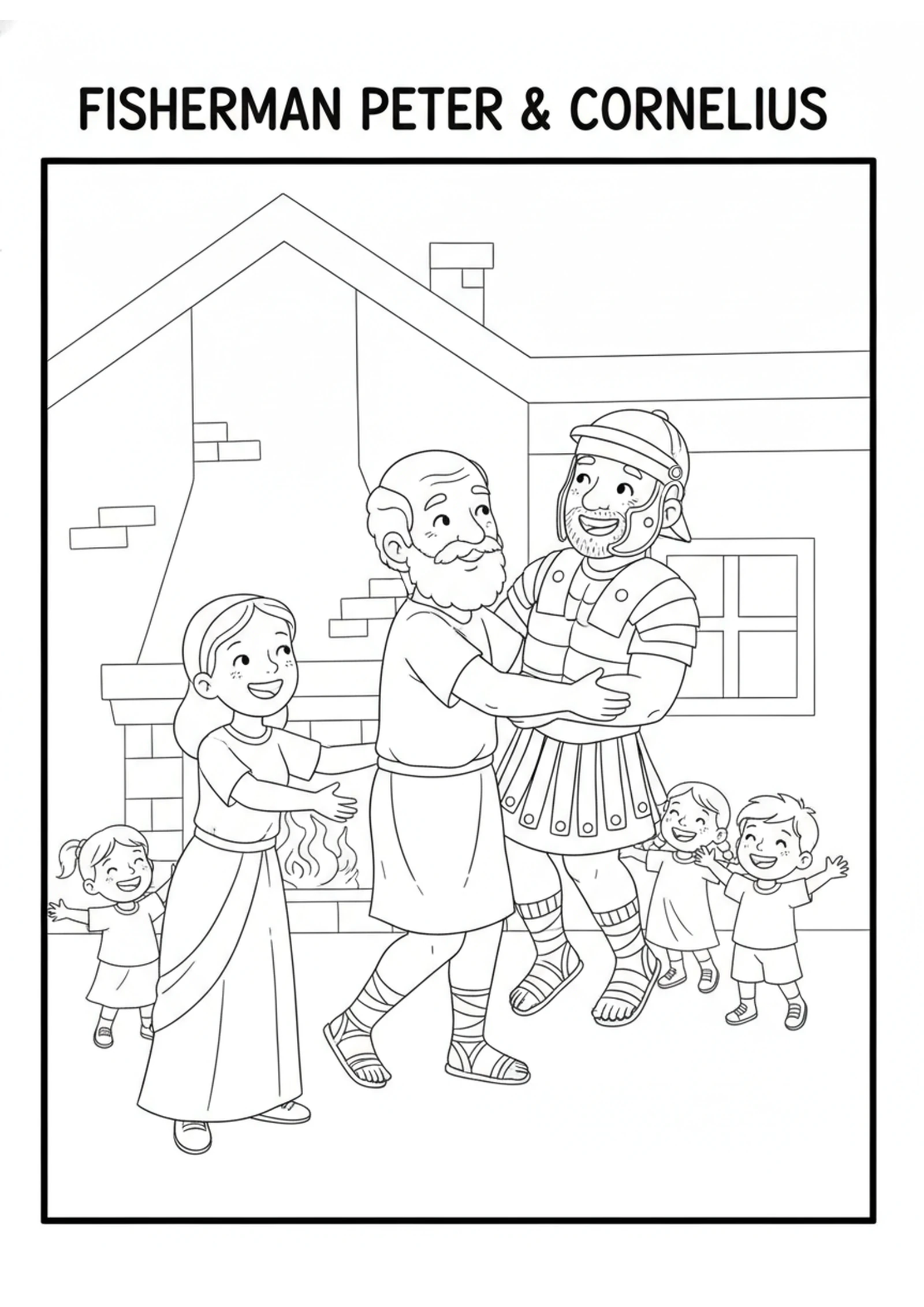 Peter Meets Cornelius — printable Bible coloring page from Peter and Cornelius