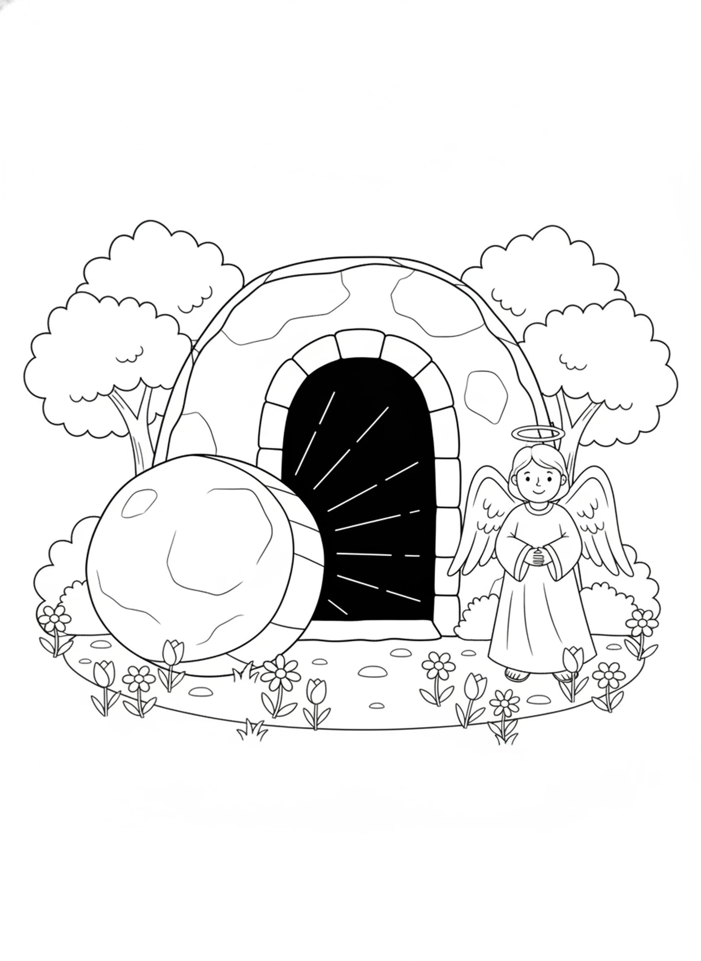 The Empty Tomb — printable Bible coloring page from The Cross & Empty Tomb