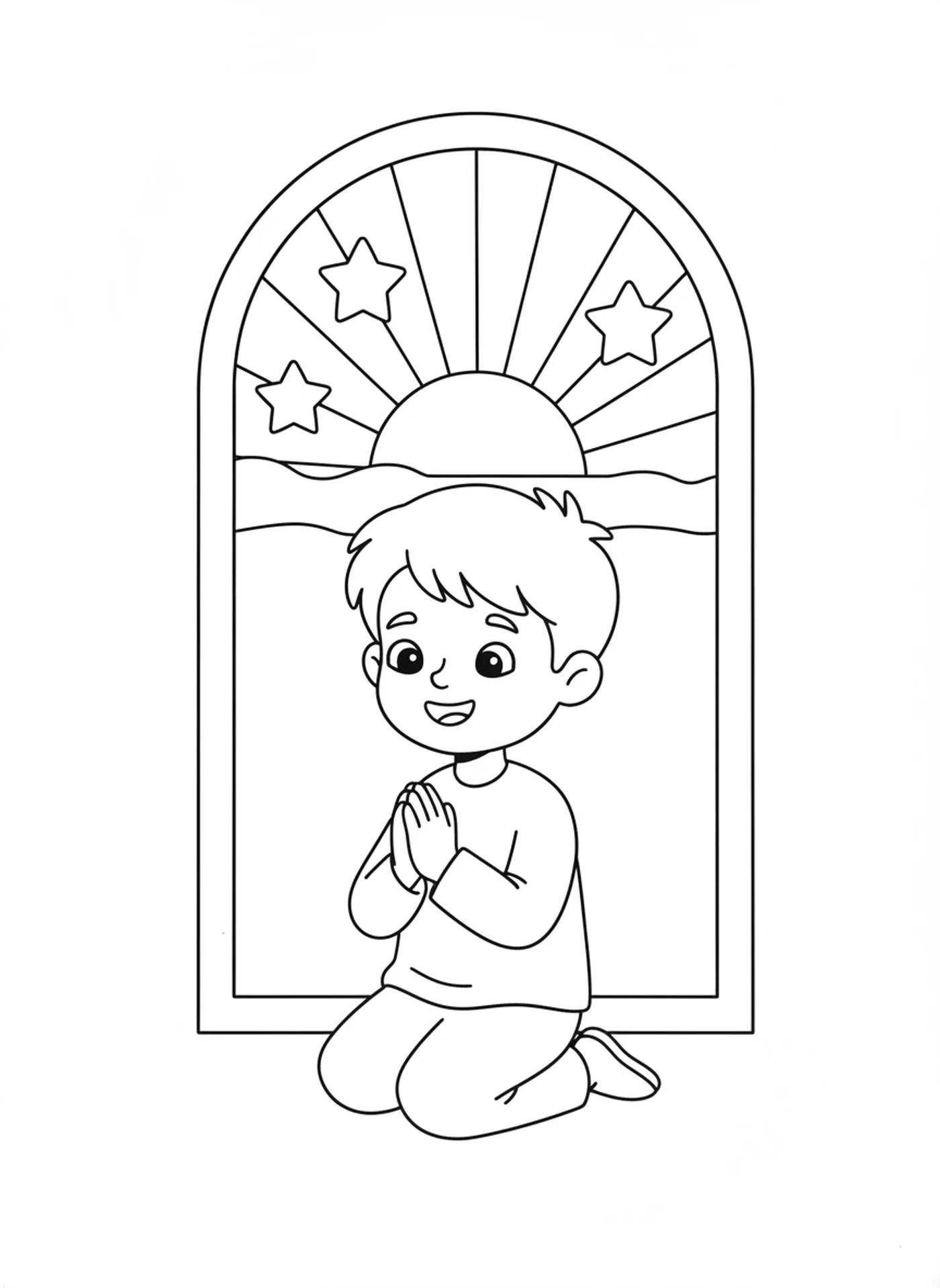 Daniel Prays by His Window — printable Bible coloring page from Daniel & the Lions' Den