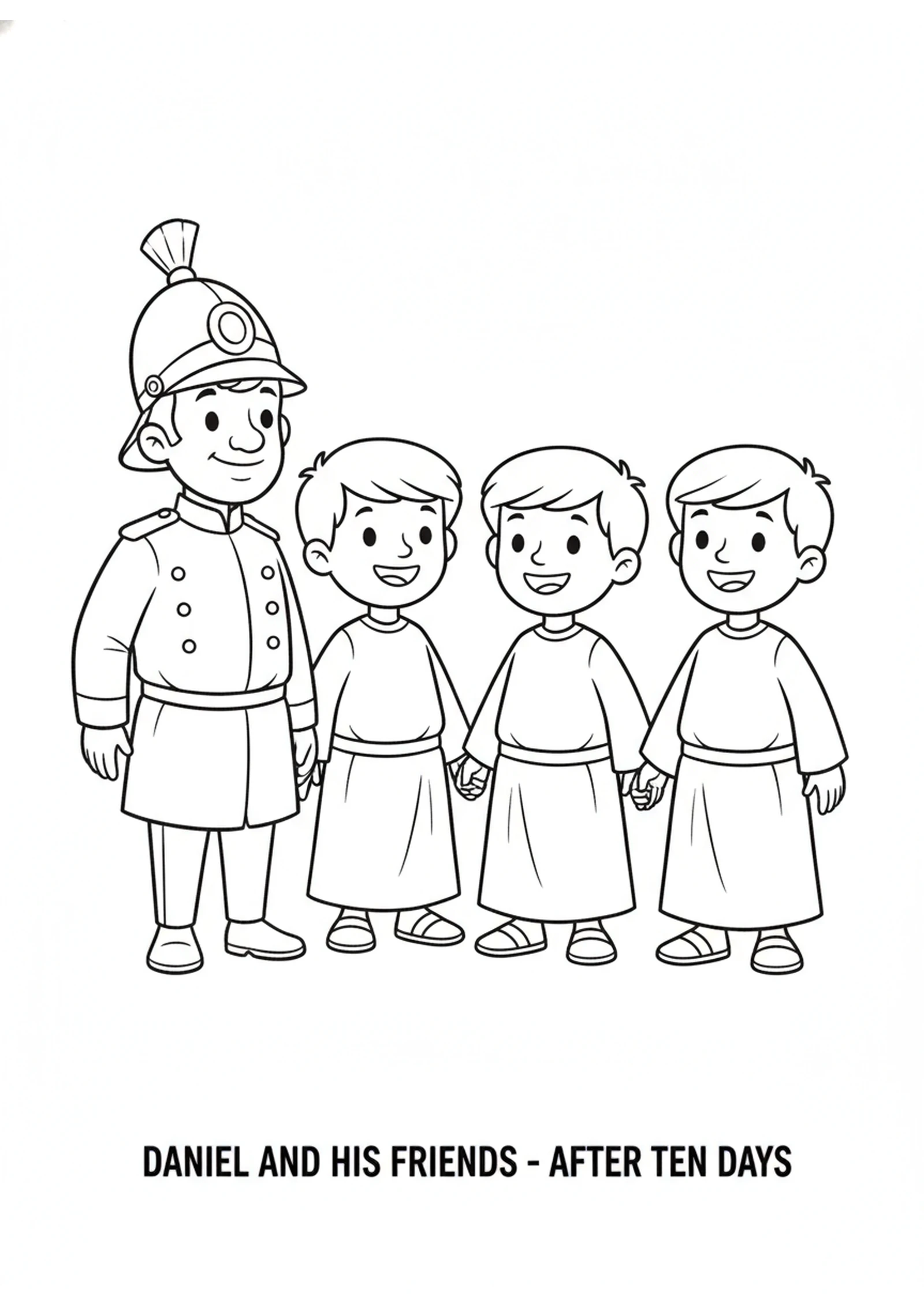 The Kind Guard Checks — printable Bible coloring page from Daniel Refuses the King’s Food