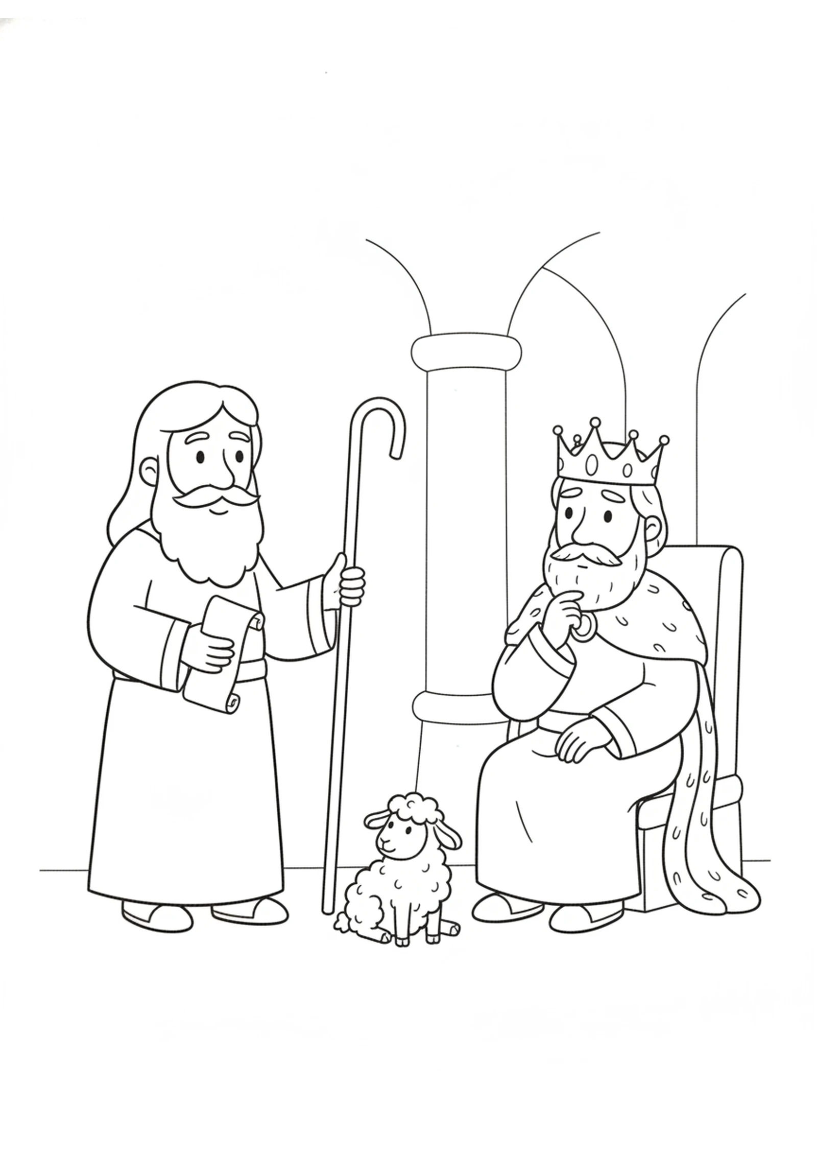Nathan and the Little Lamb — printable Bible coloring page from David’s Great Sin — and Nathan’s Little Lamb