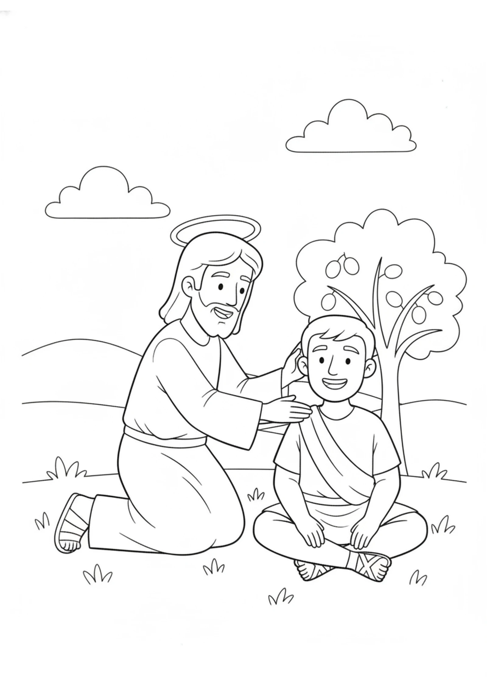 Jesus Heals the Man — printable Bible coloring page from Healing a Deaf and Mute Man