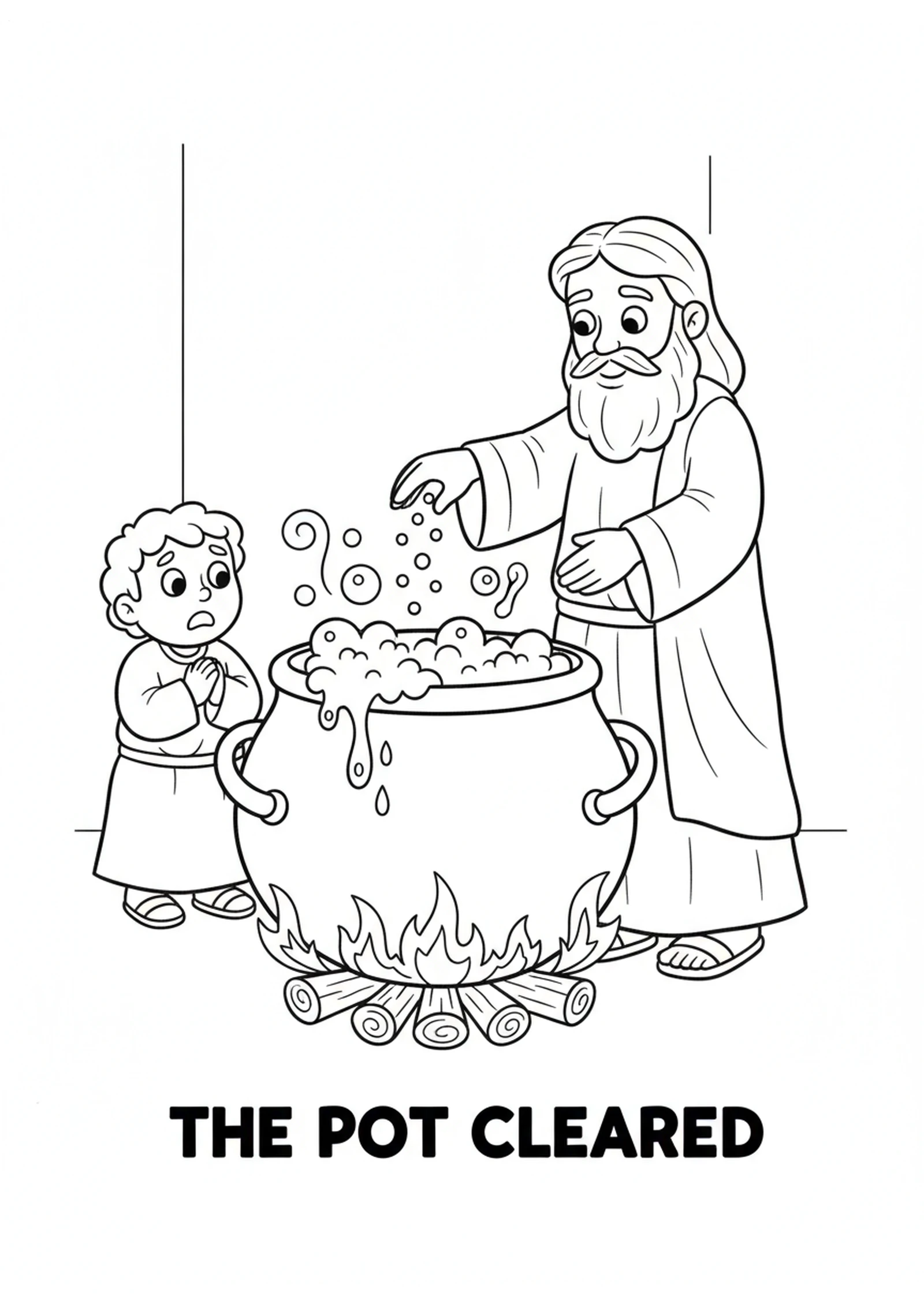 Death in the Pot — printable Bible coloring page from Death in the Pot — Elisha and the Stew