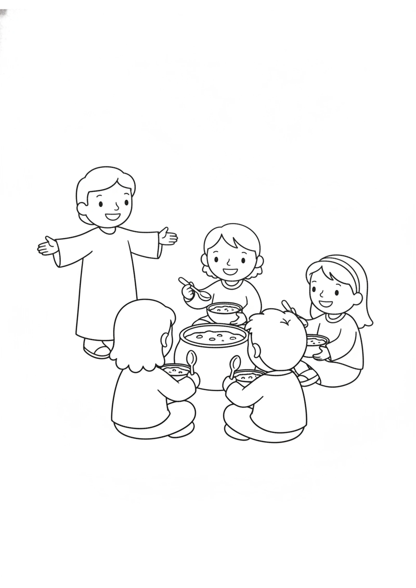 A Happy Supper Again — printable Bible coloring page from Death in the Pot — Elisha and the Stew