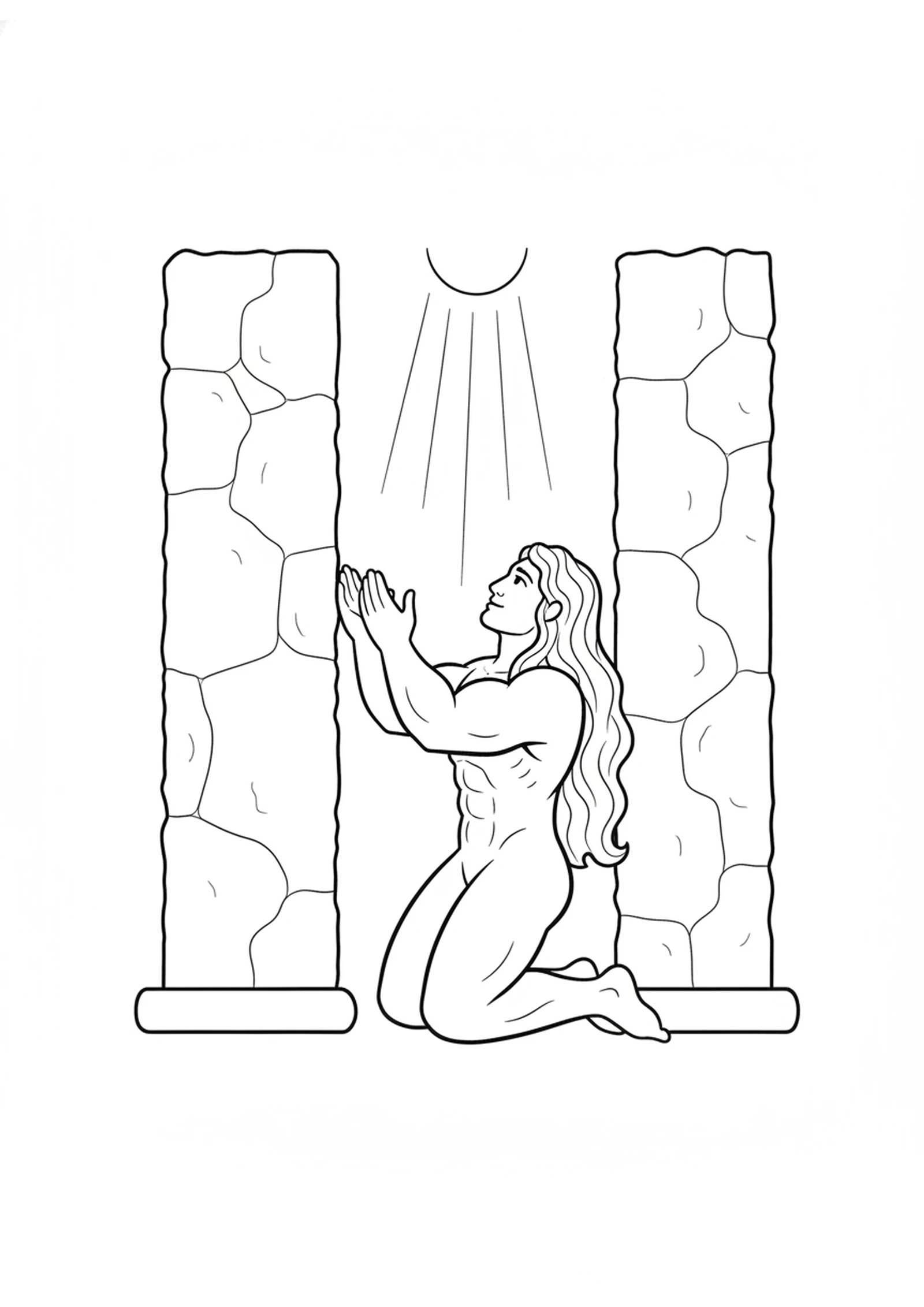 Samson Prays to God — printable Bible coloring page from Samson and Delilah — Strength Lost and Found